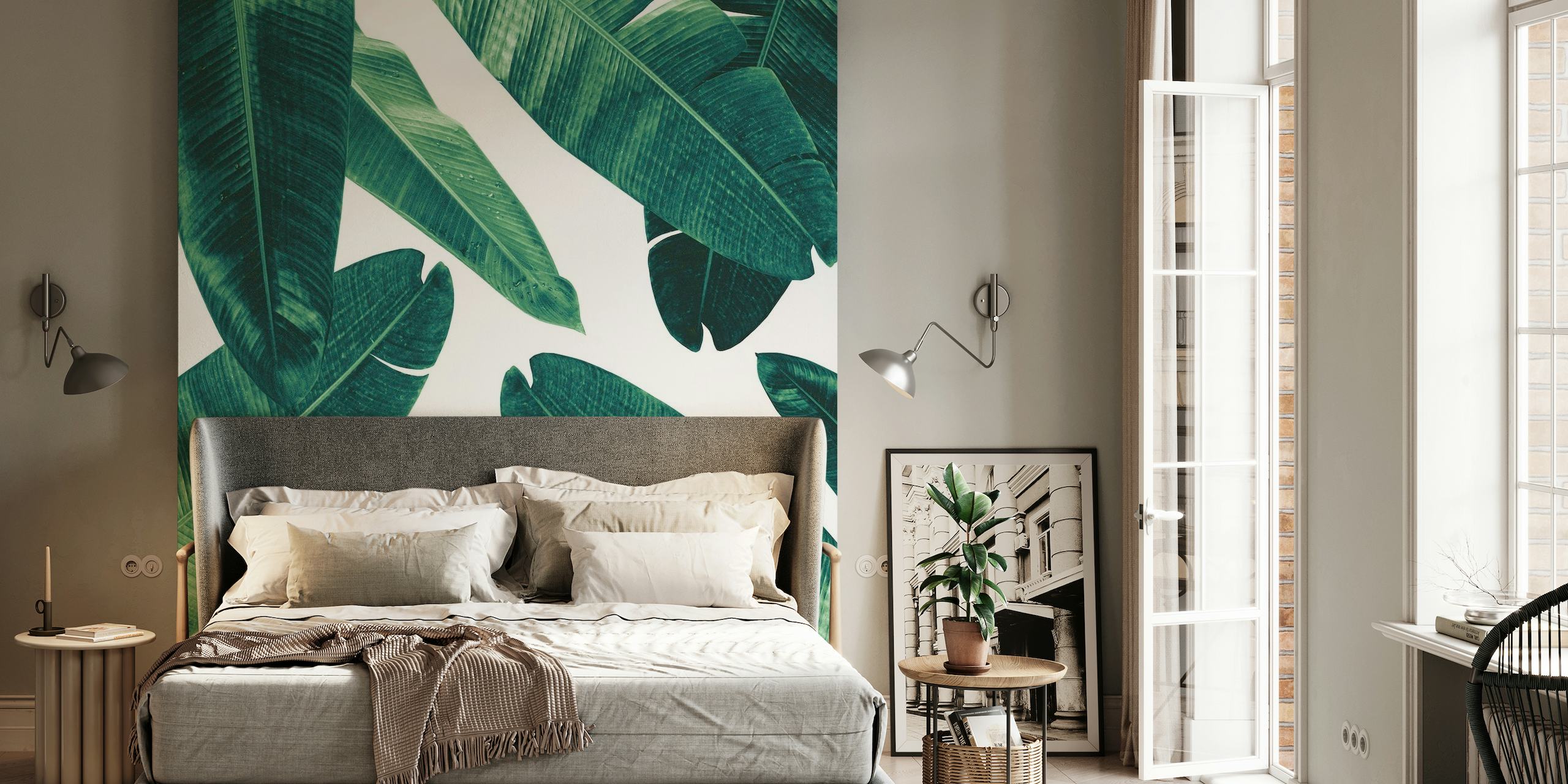 Banana Leaves Wall Mural with Cool Tones