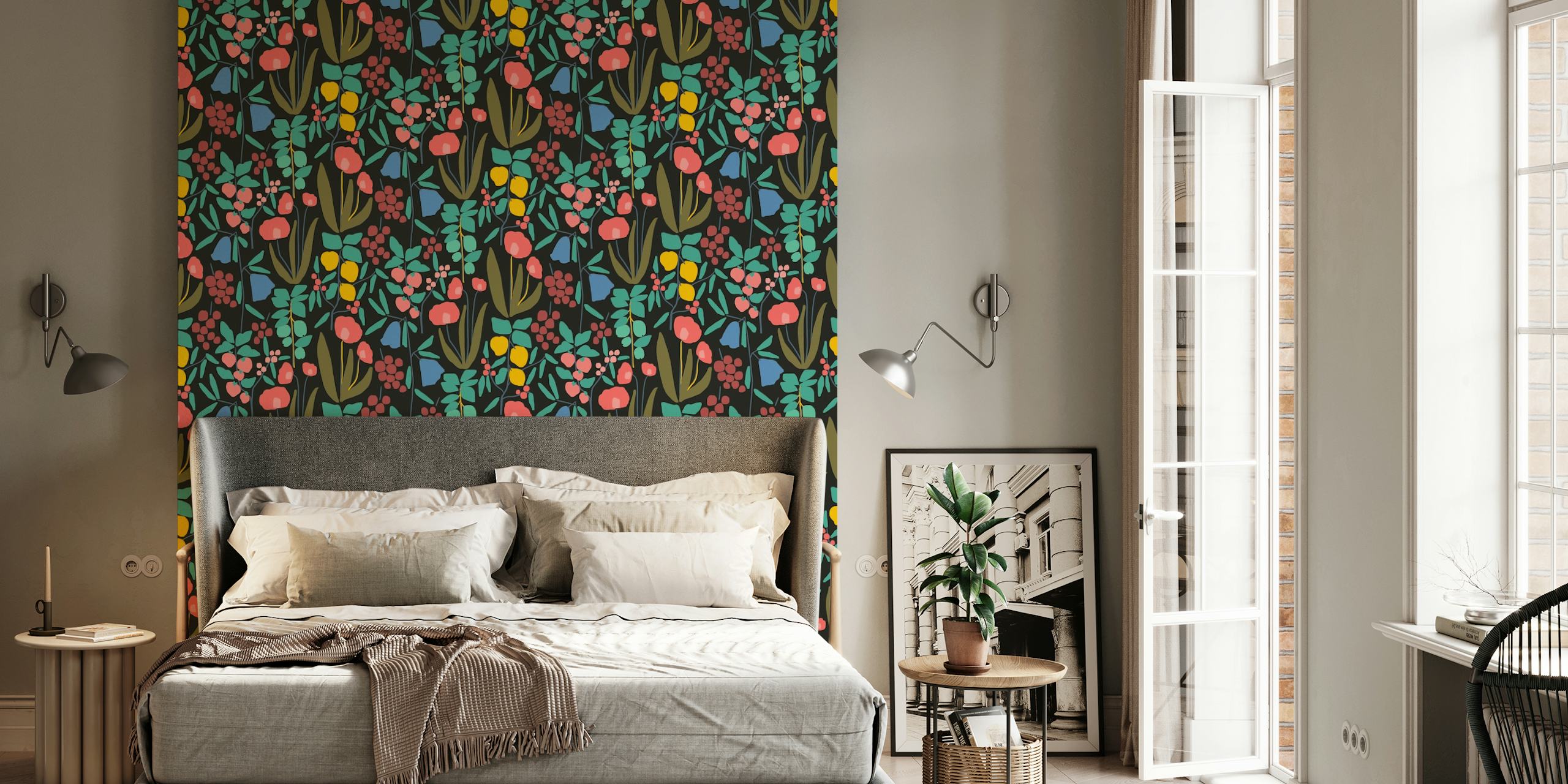 Colorful fruit and foliage pattern wall mural from happywall.com named Fruity Garden