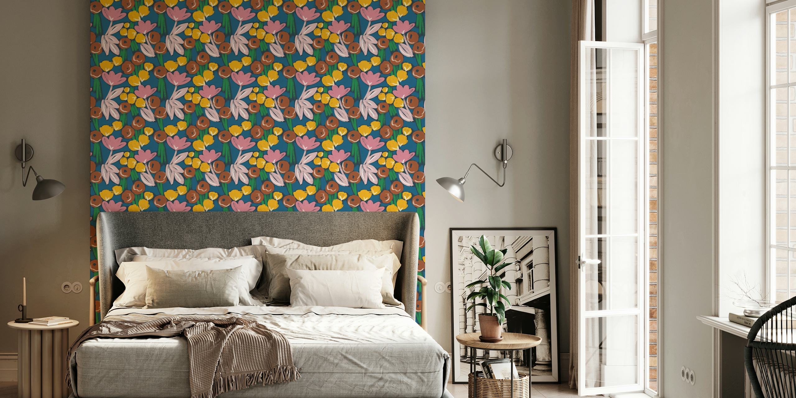 Colorful buttercup and flower pattern wallpaper
