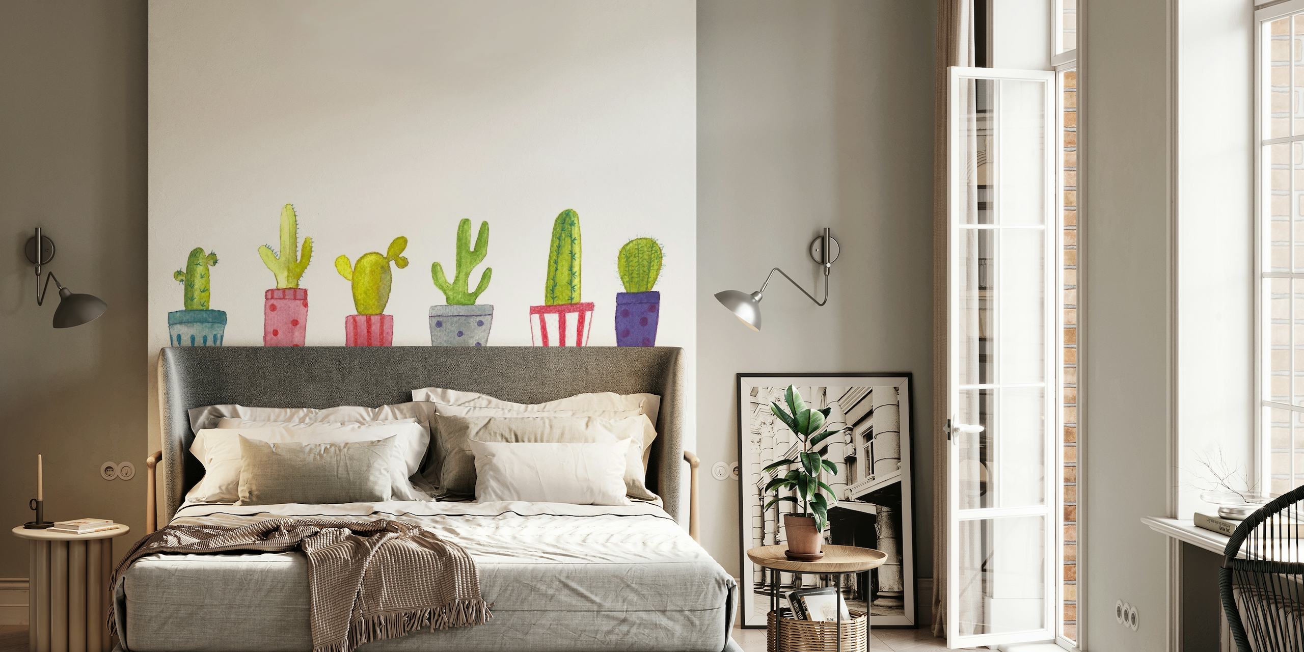 Macetas de cactus papel pintado