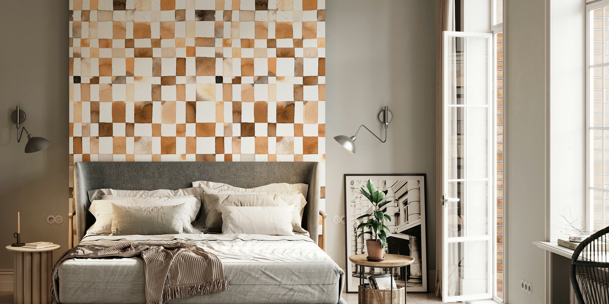 Papier peint Watercolor Checker Terracotta dans une pièce