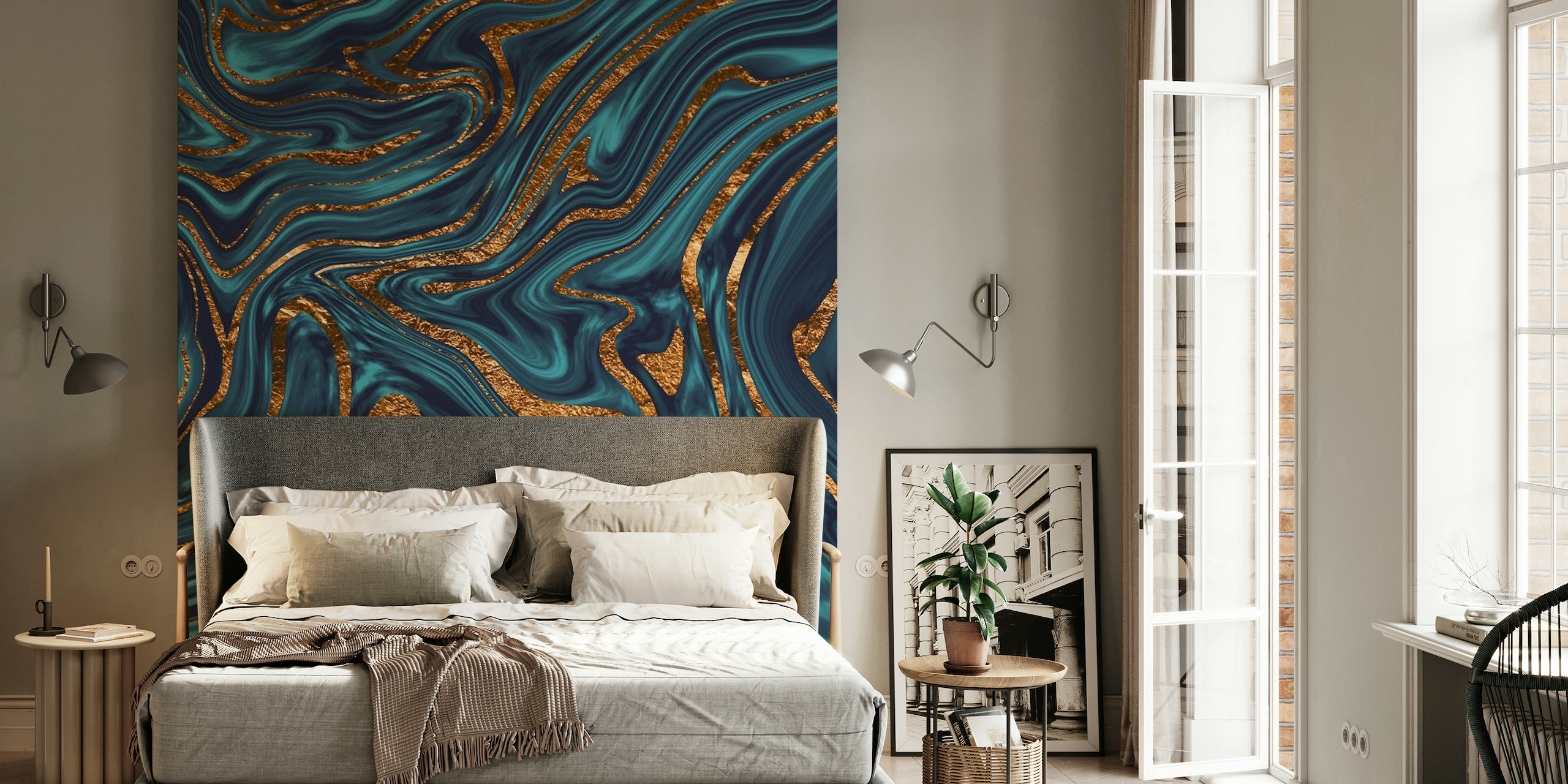 Luxury Copper and Teal Marble Wallpaper from Happywall