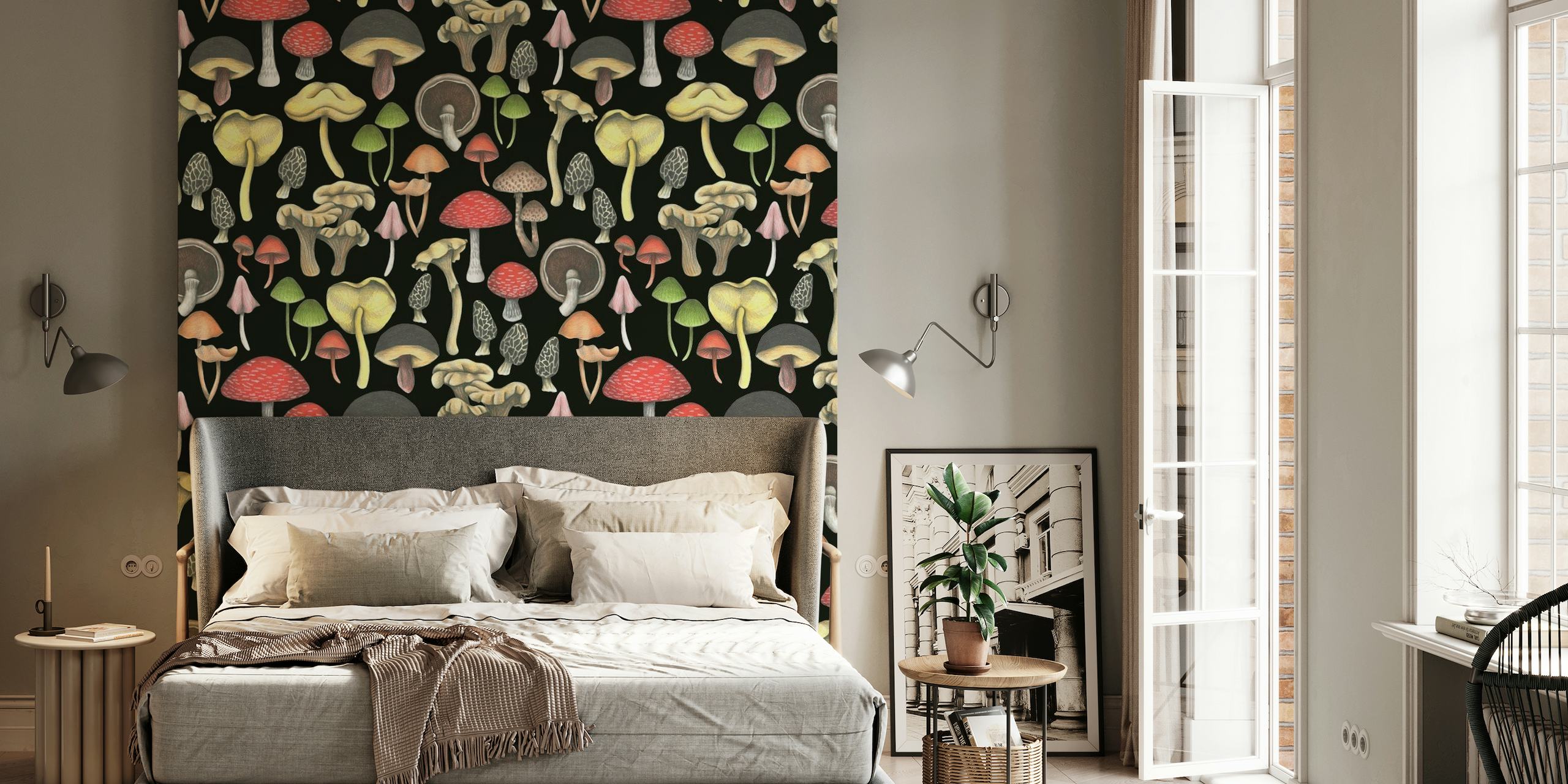 Black Mushroom Wallpaper featuring vibrant Wild Mushrooms Fantasy design