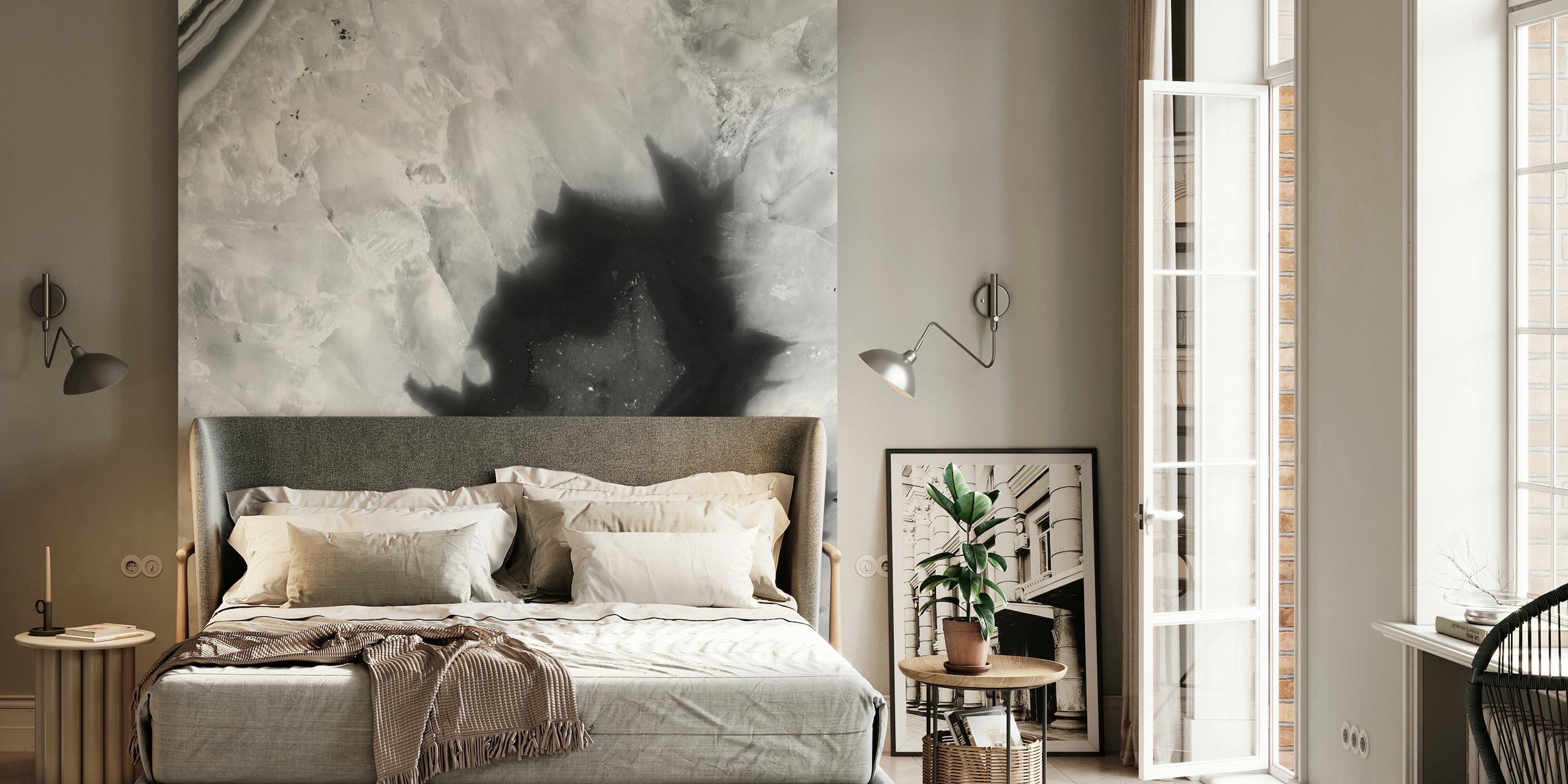 Agate stone pattern wall mural in grayscale