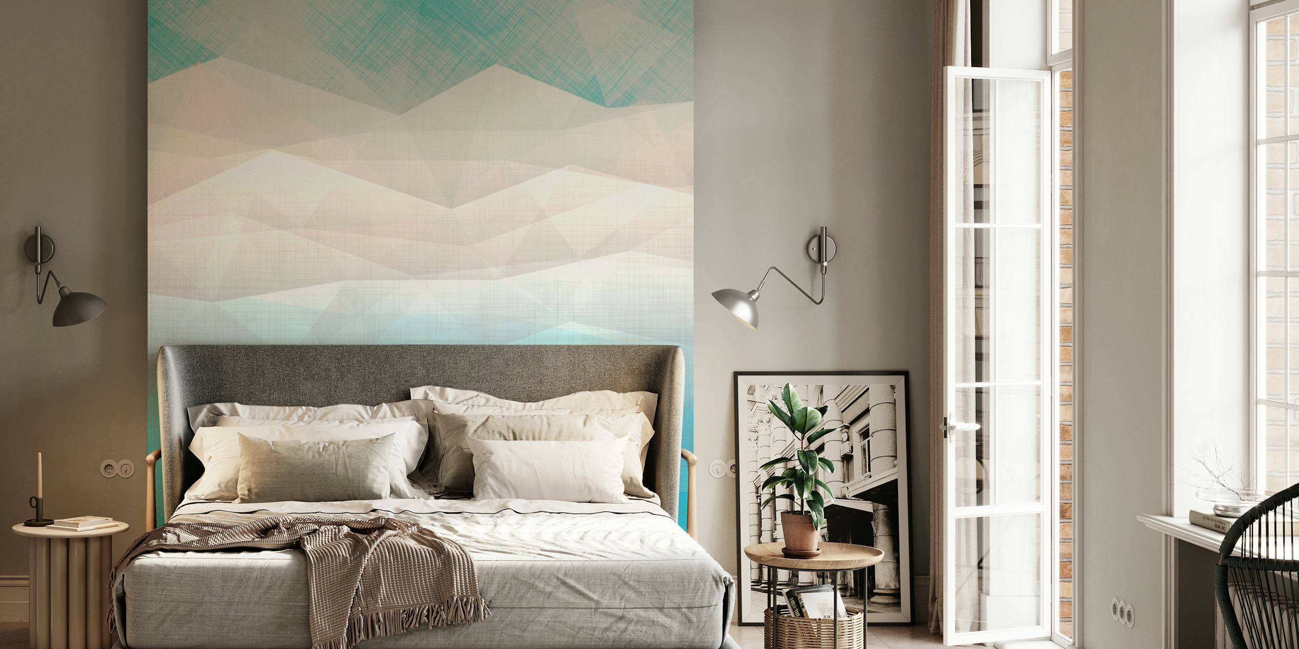 Mid Century Geo Minimalist behang in een kamer