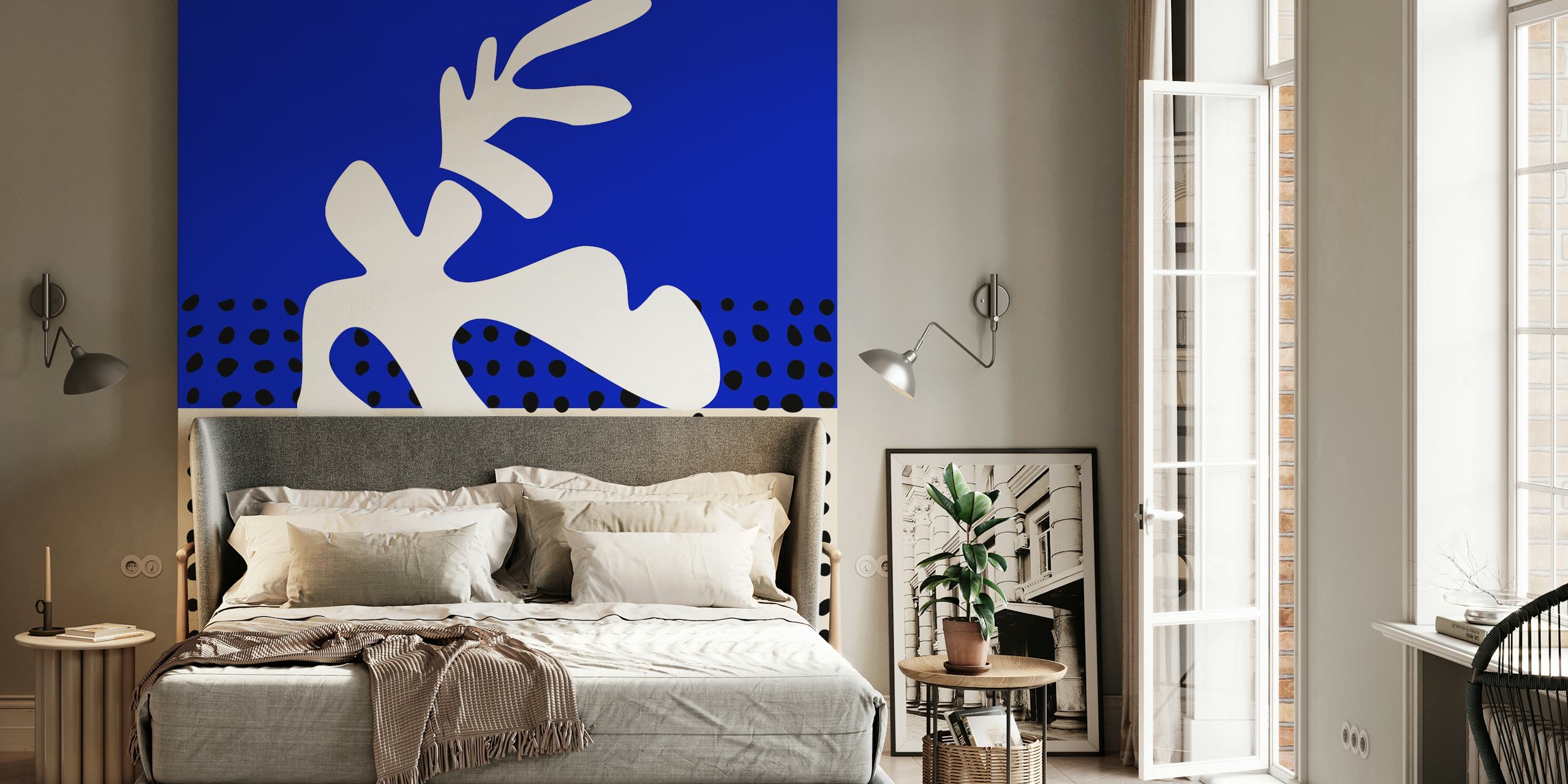 Matisse Inspired Blue Abstract wallpaper in a room