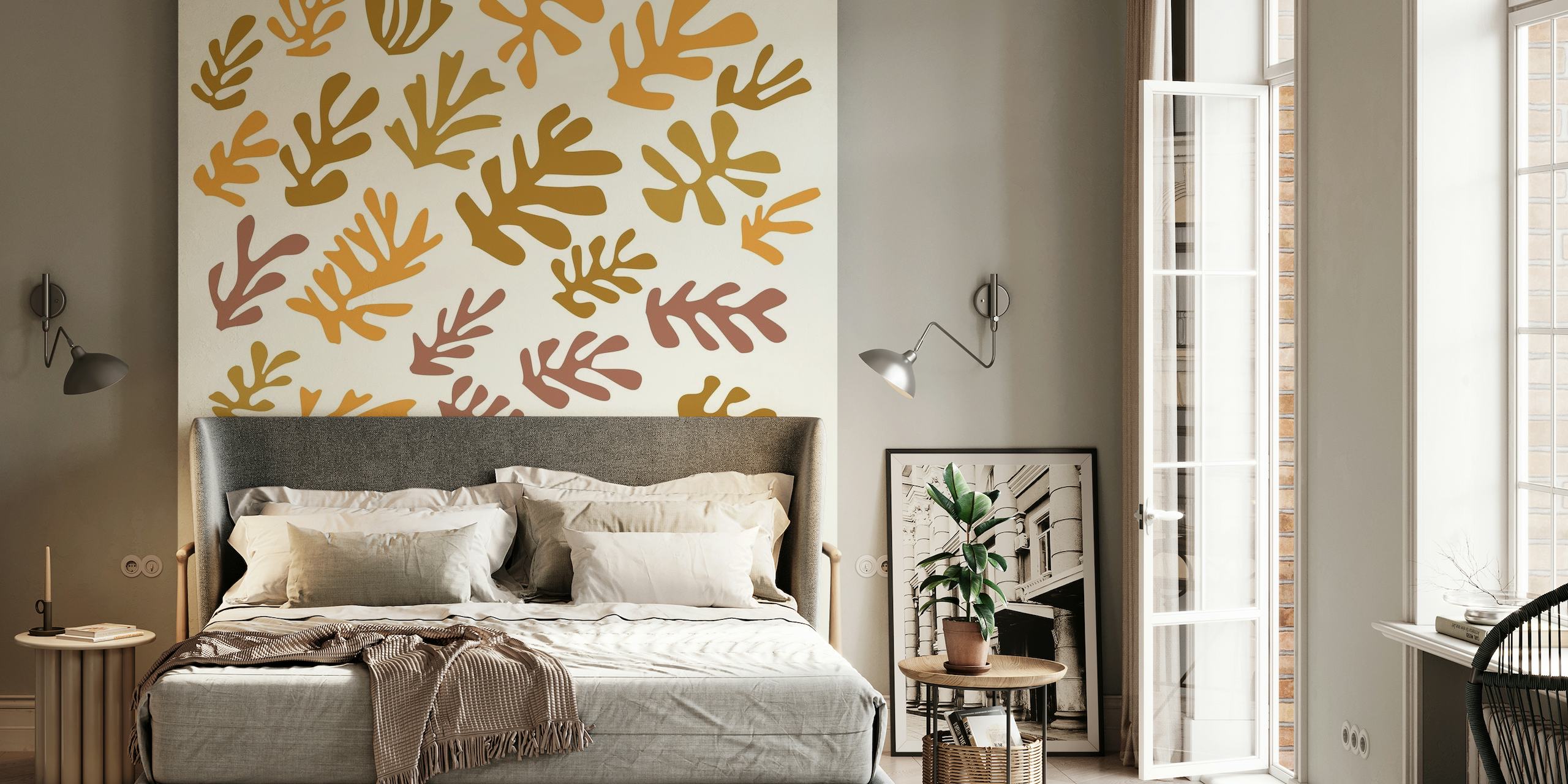 Matisse Inspired Warm Leaves wallpaper
