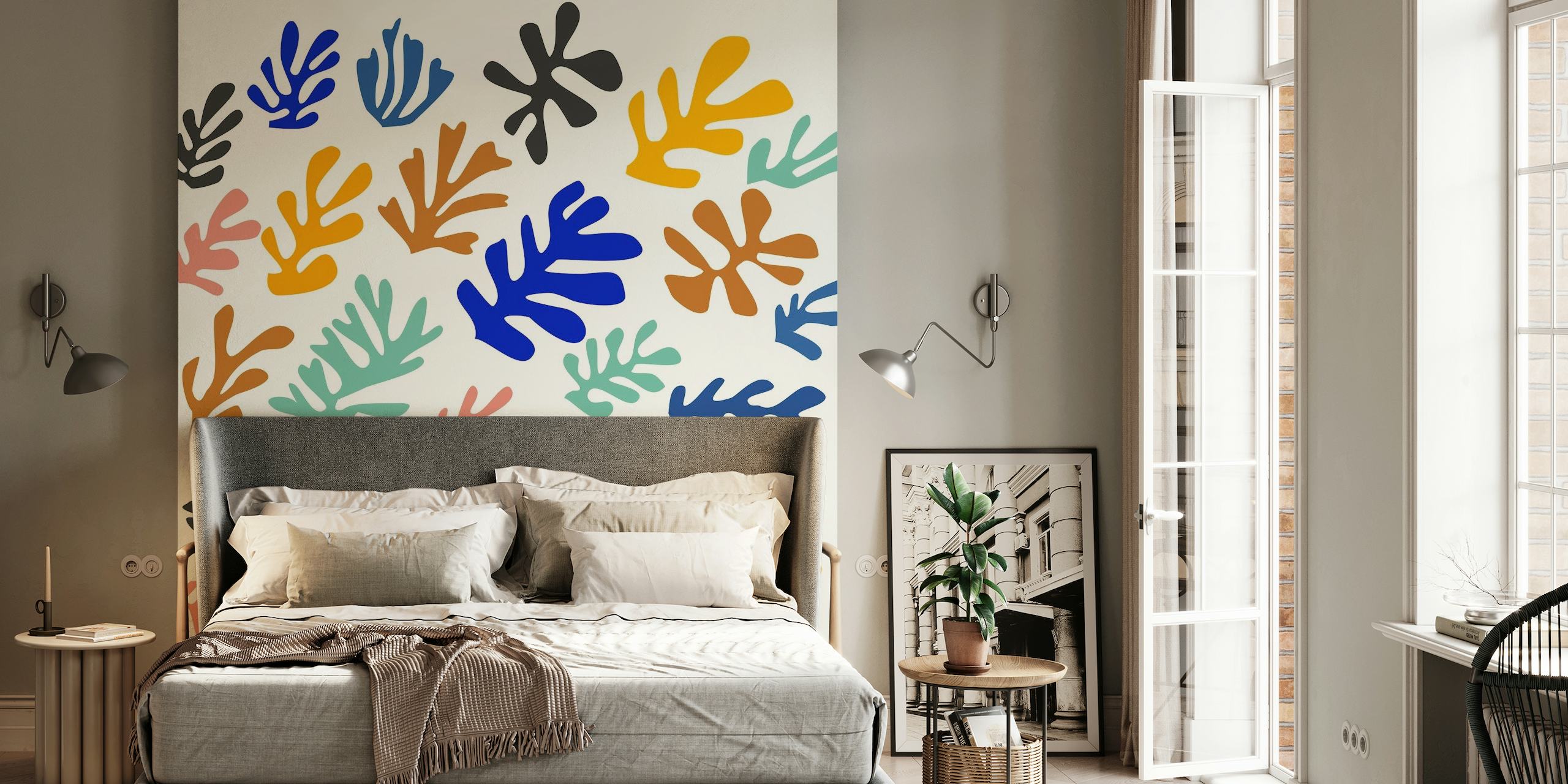 Matisse Inspired Colorful Leaf papiers peint