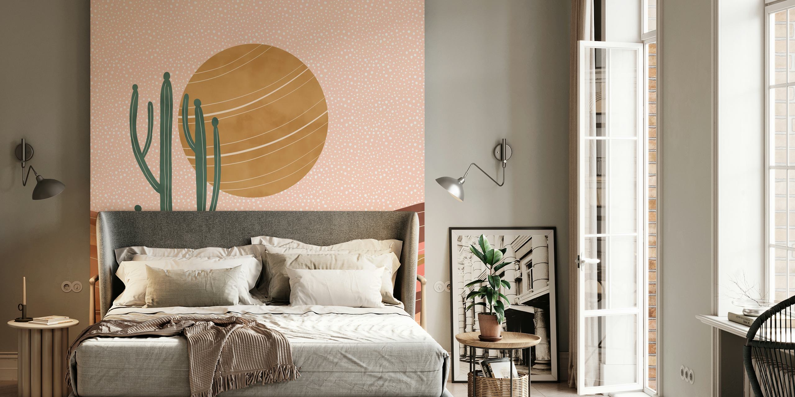 Sunset landscape savana rosa wallpaper in a room
