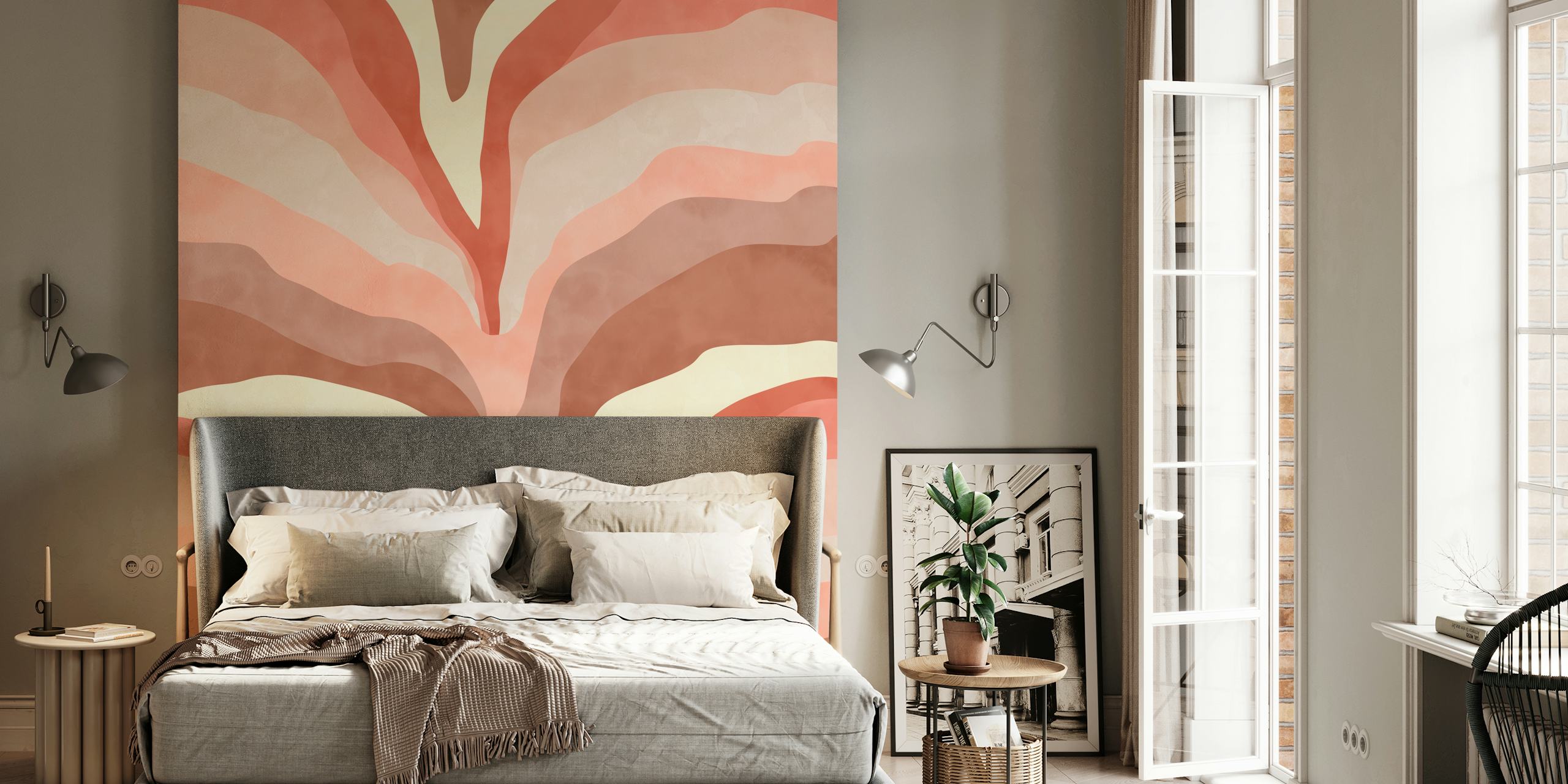 Abstract pink lines ταπετσαρία σε ένα δωμάτιο