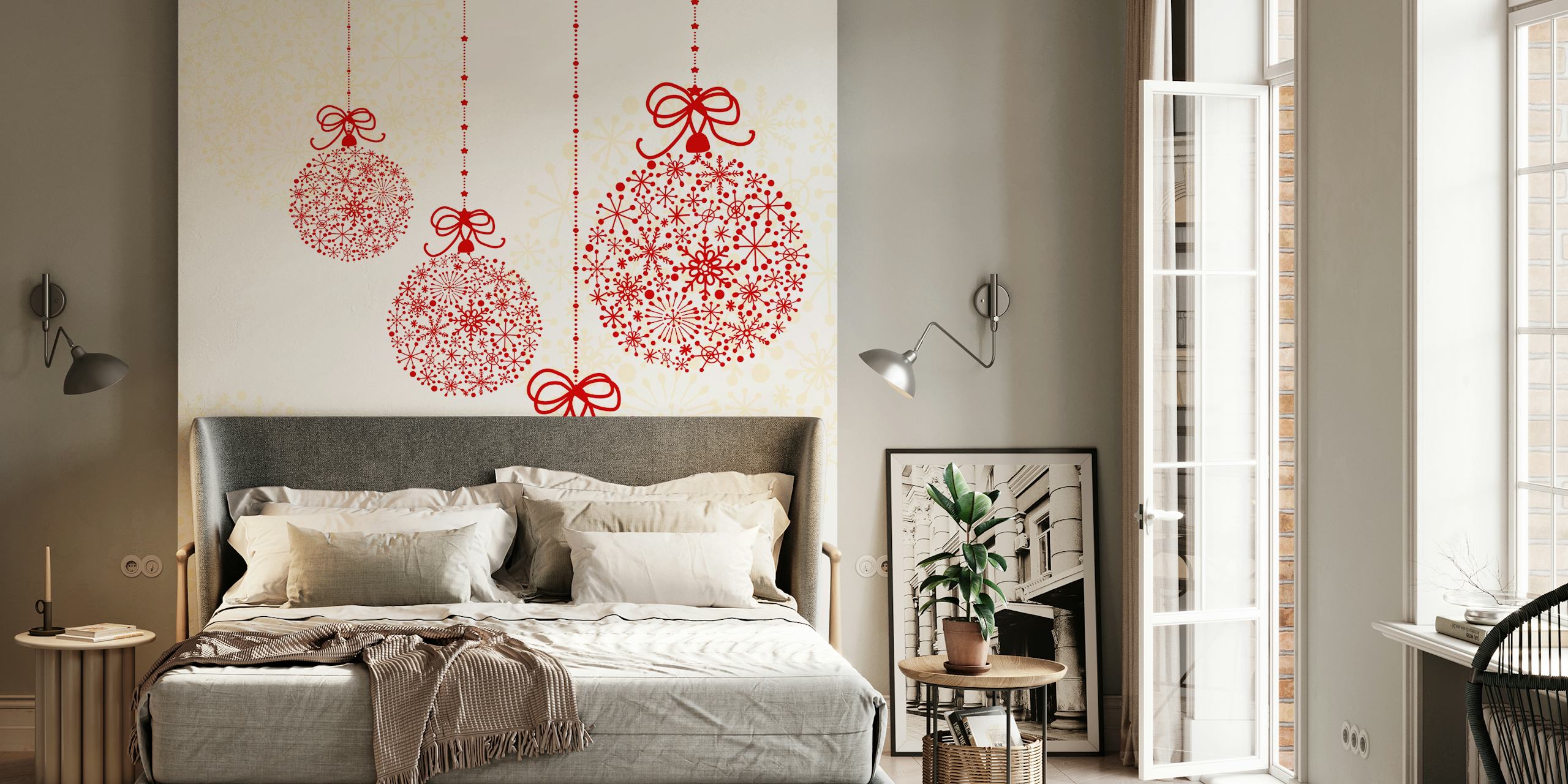 Snowflake Christmas Baubles wallpaper in a room
