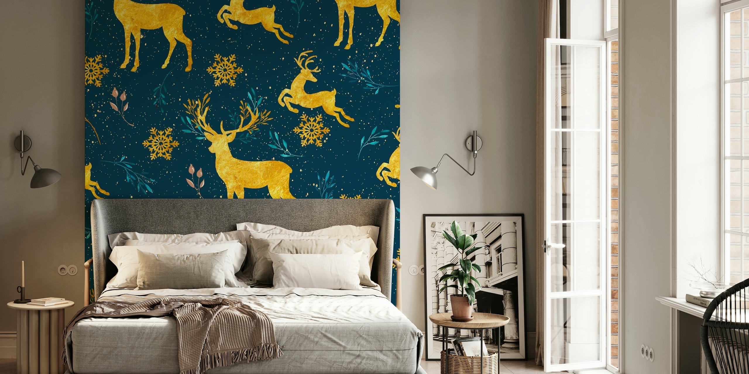 Golden Reindeer Pattern behang