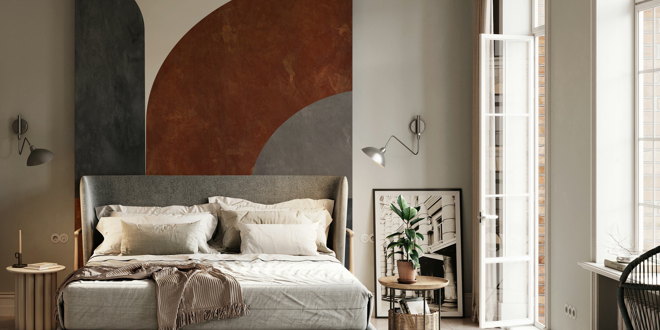 Abstract Composition 1150 wall mural with geometric shapes in earth tones