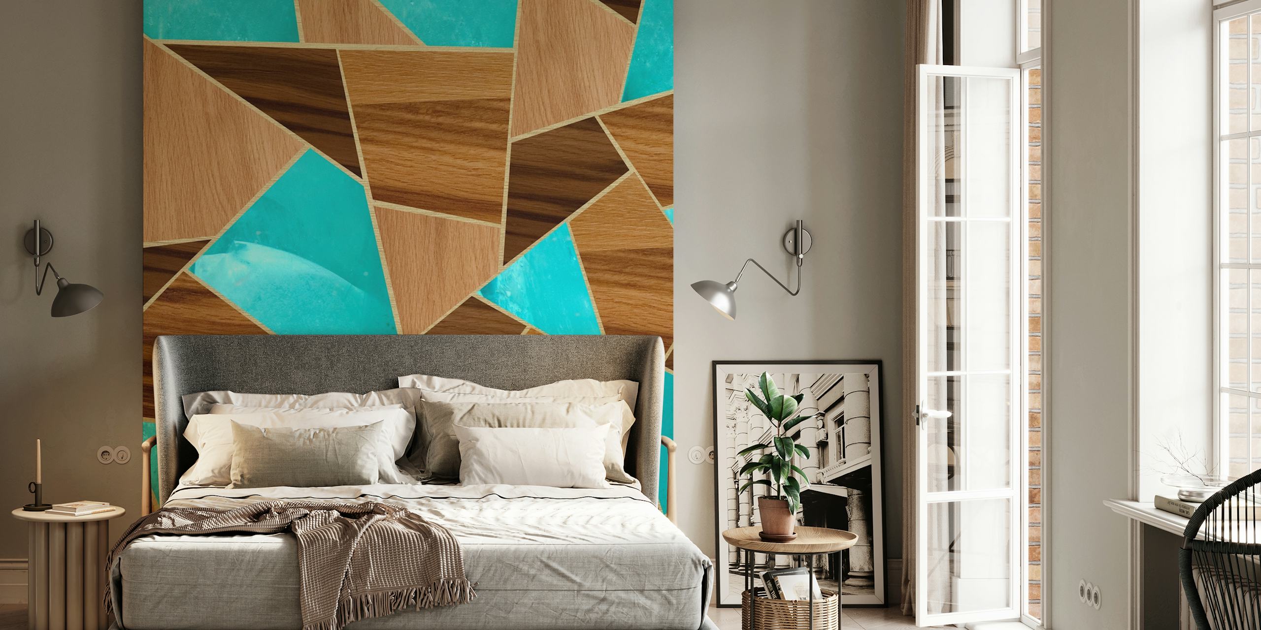 Wood Turquoise Stone Geo 1 Tapete in einem Zimmer