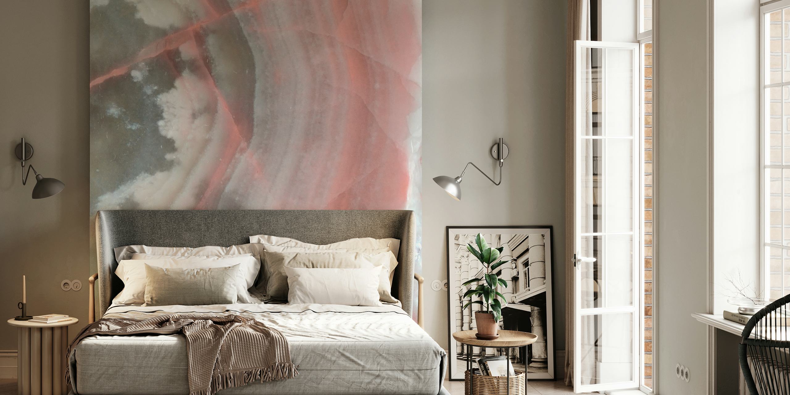 Elegante estampado de mármol rosa y gris para un mural de pared