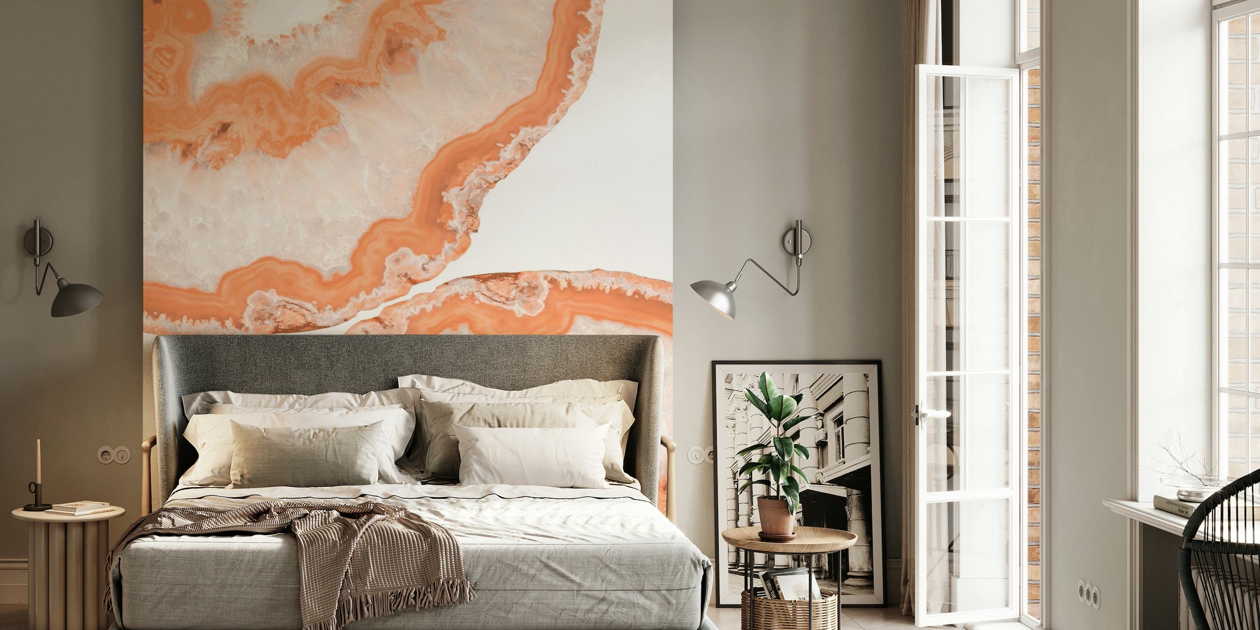 Yin Yang Agate Summer Glam 2 wall mural featuring peach and cream agate patterns