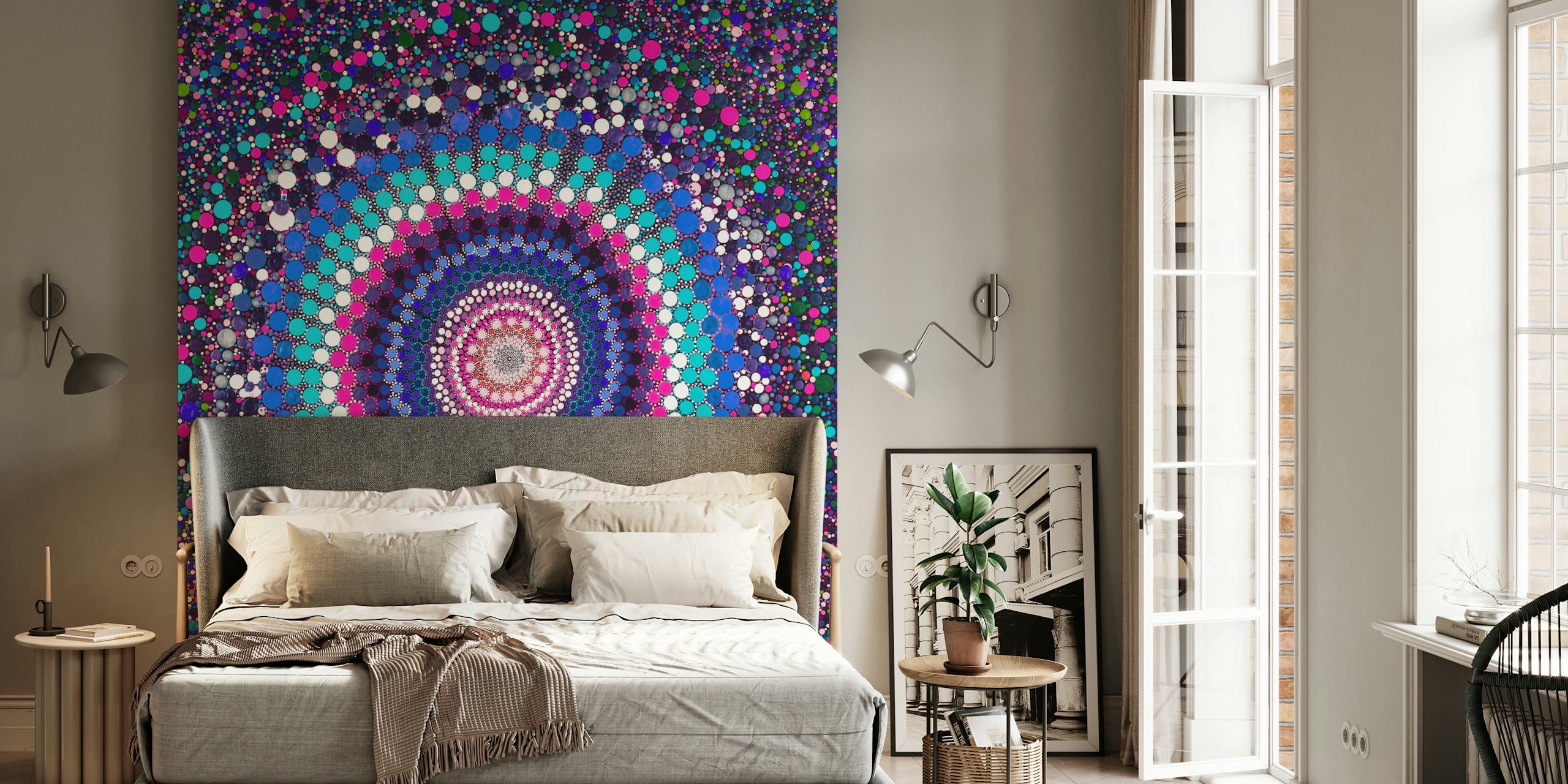 Lupins wallpaper displayed in a room