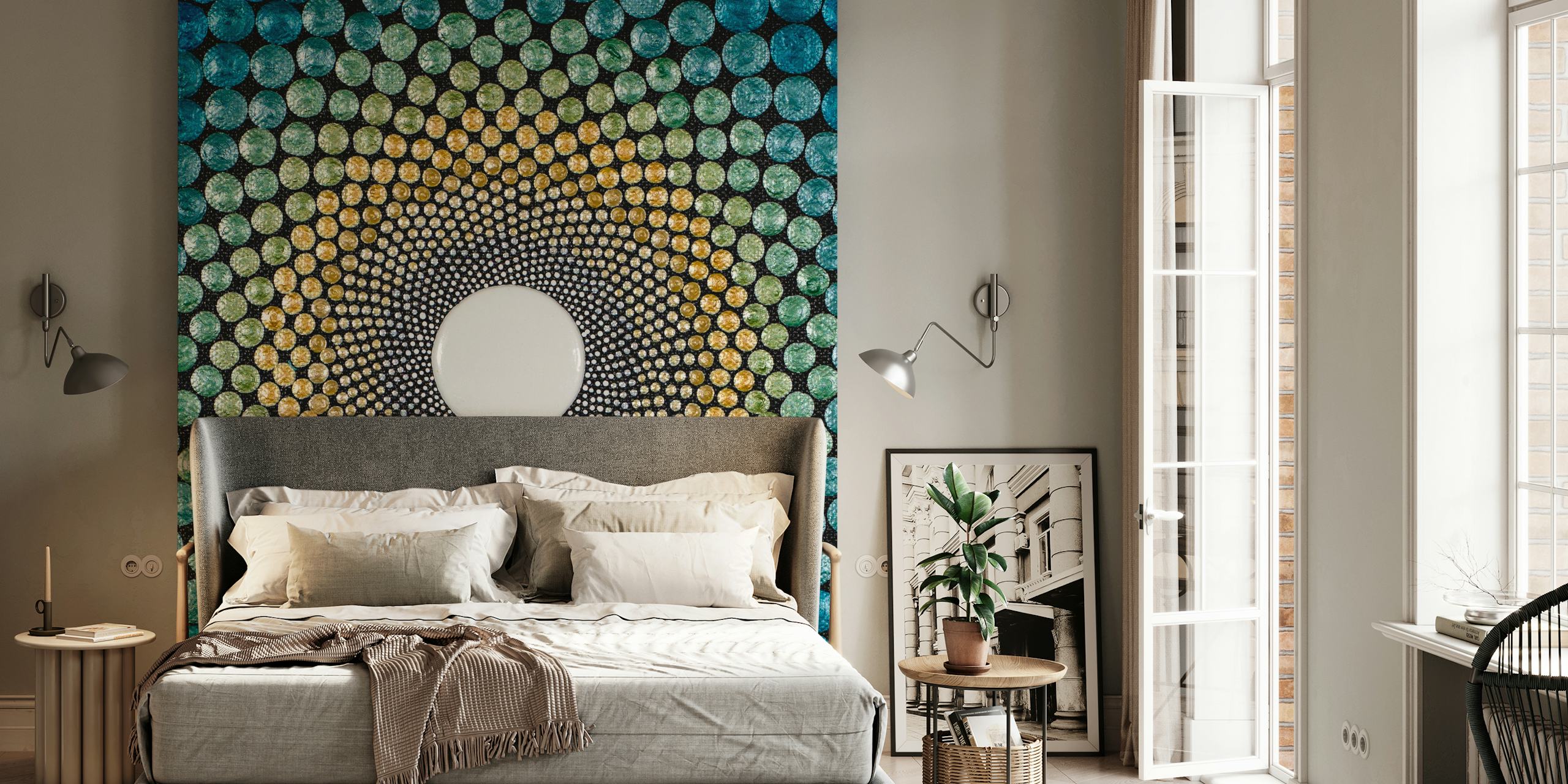 Geometric pattern with colorful circles and black backdrop wallpaper