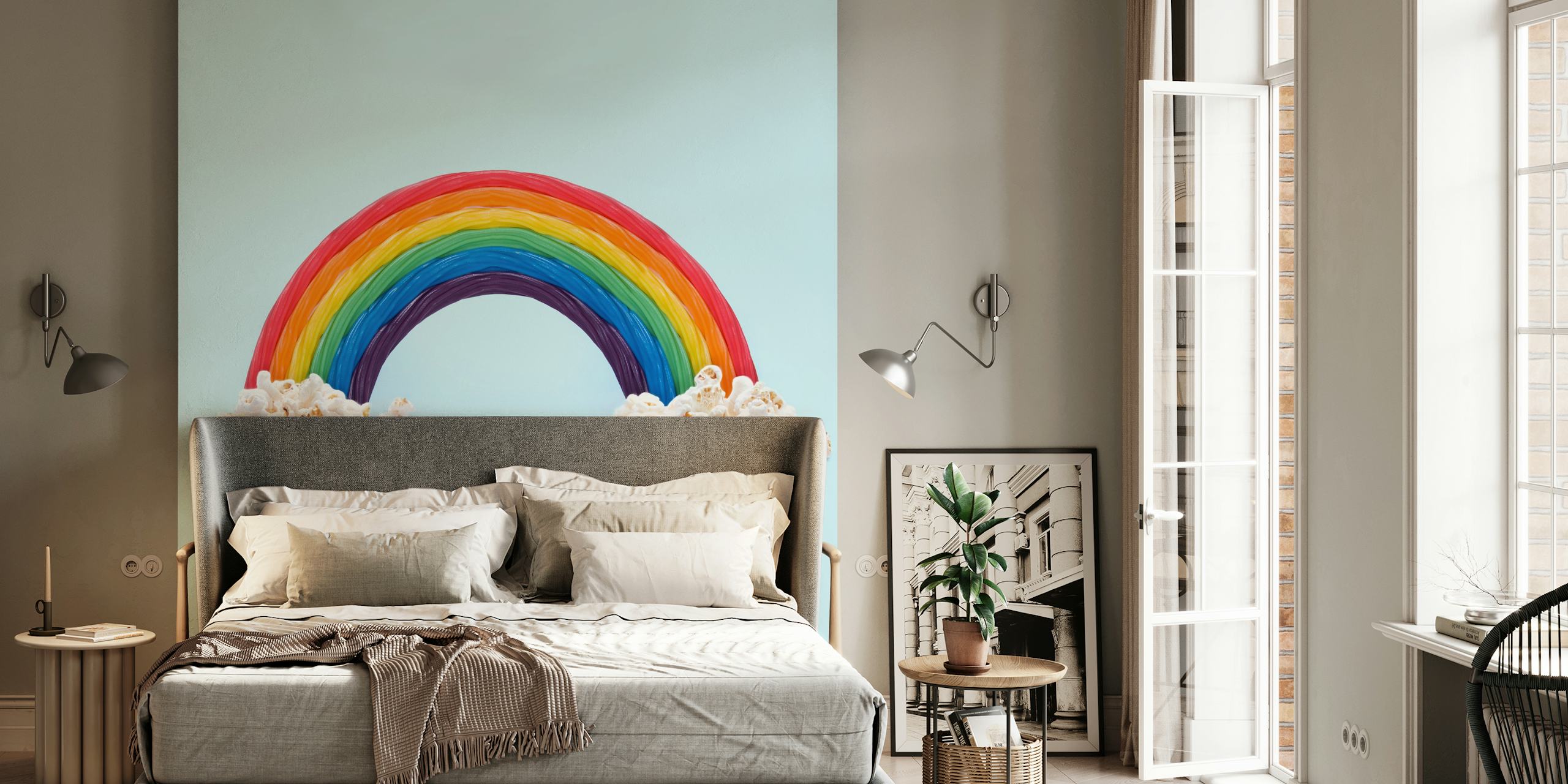 Rainbow design with colorful stripes and popcorn elements wallpaper