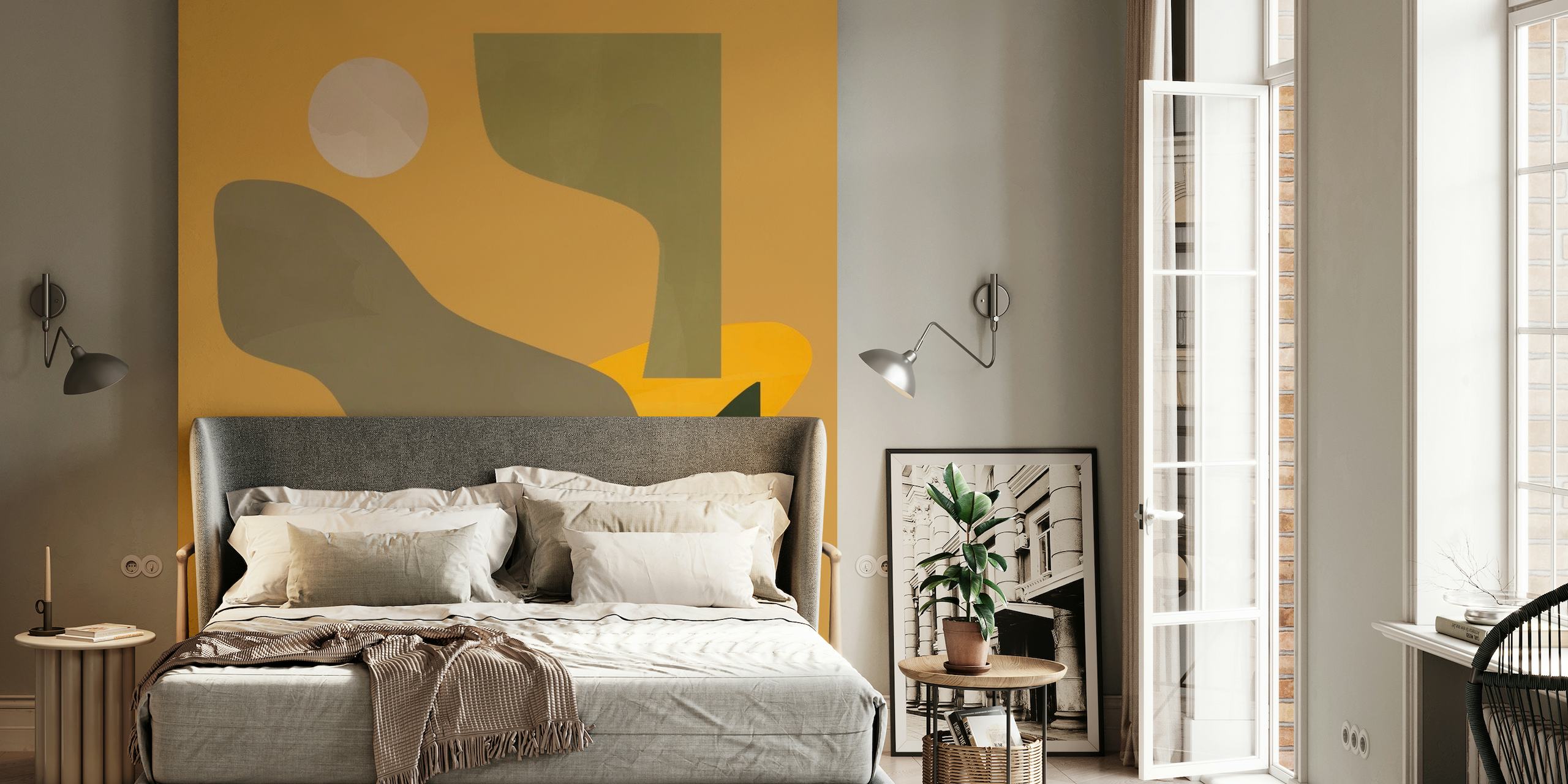 Muted Shapes in Yellow behang