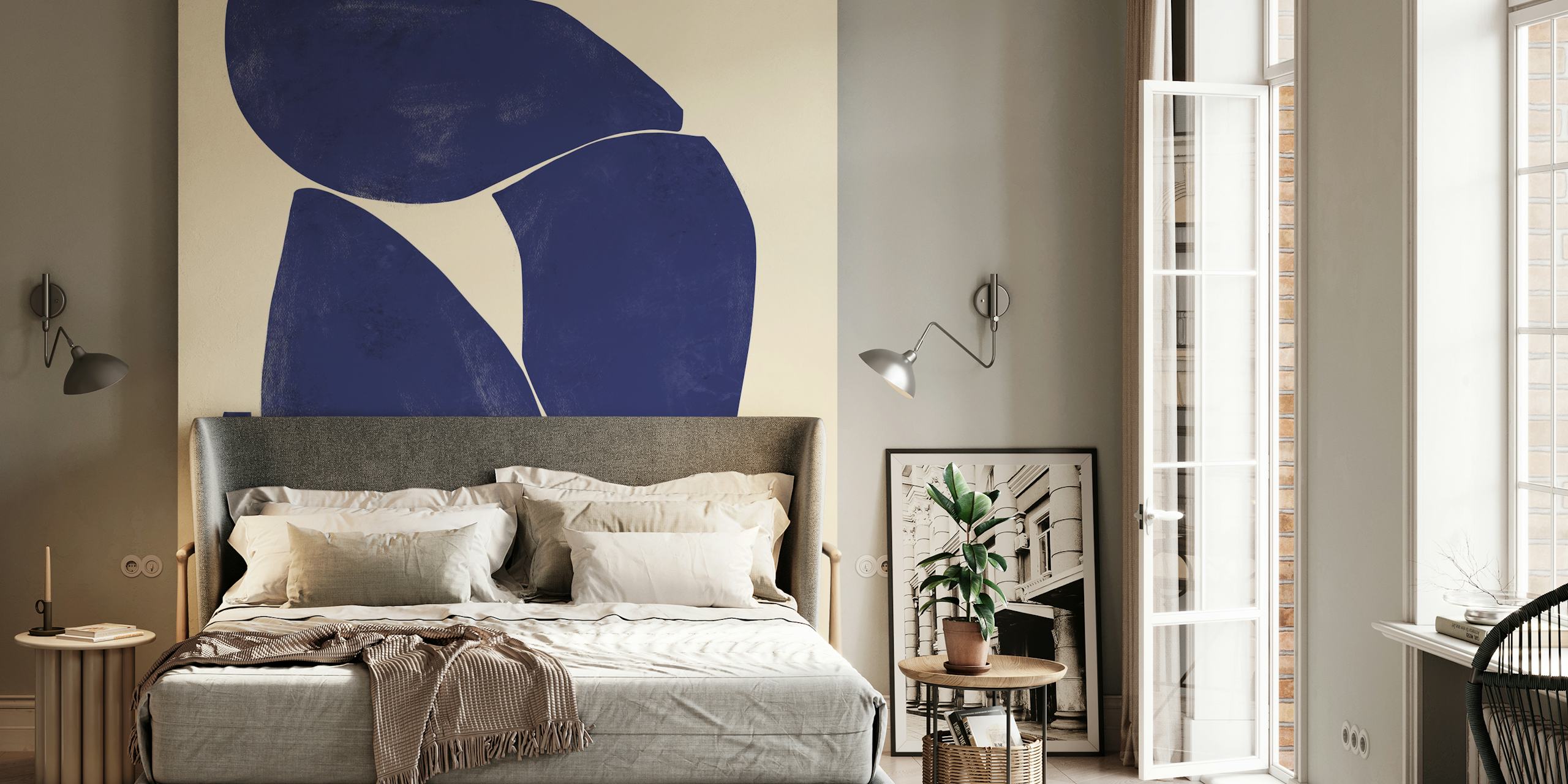 Abstract design with blue and beige shapes wallpaper