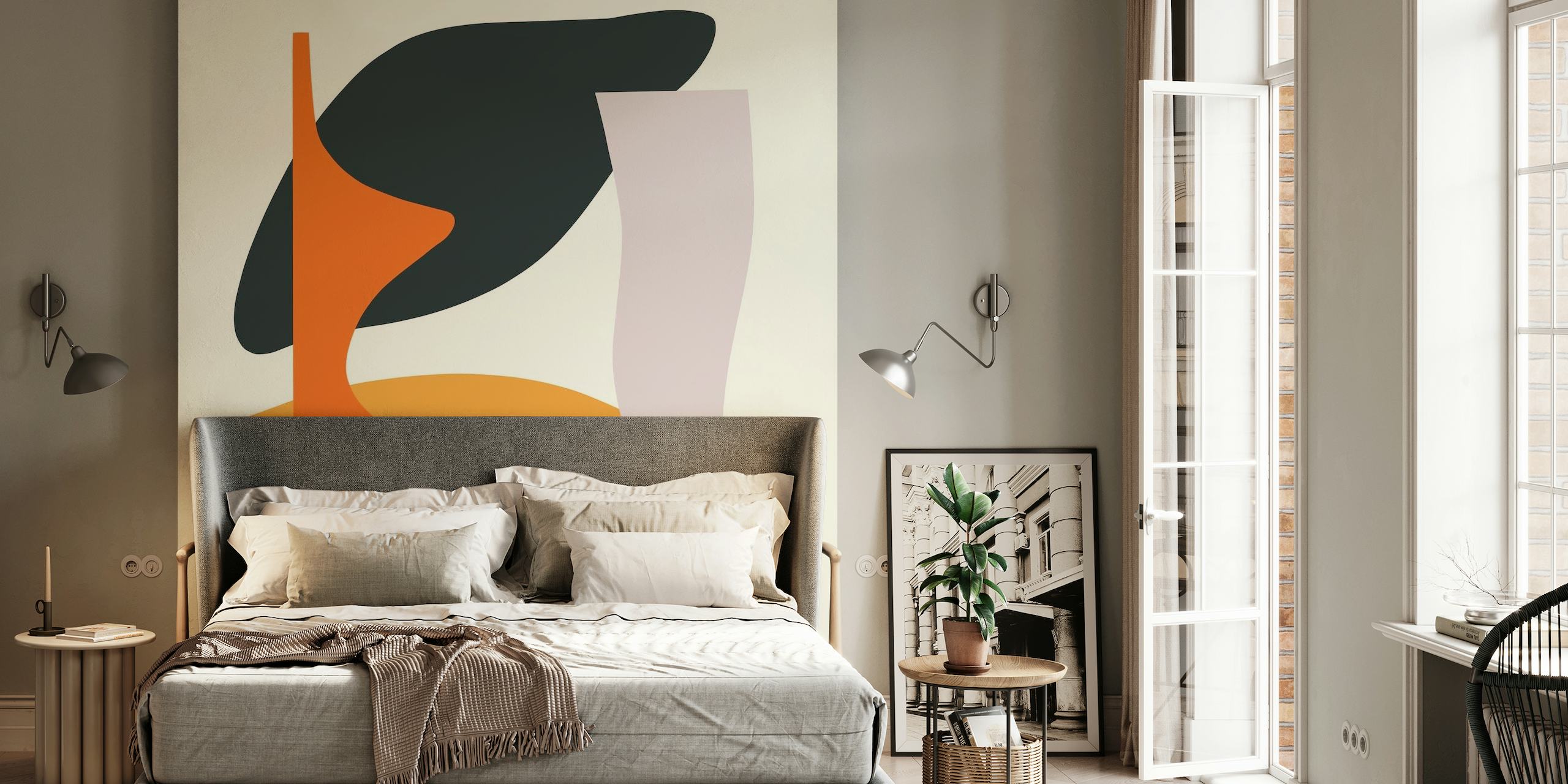 Abstract shape composition wall mural with modern art-inspired design