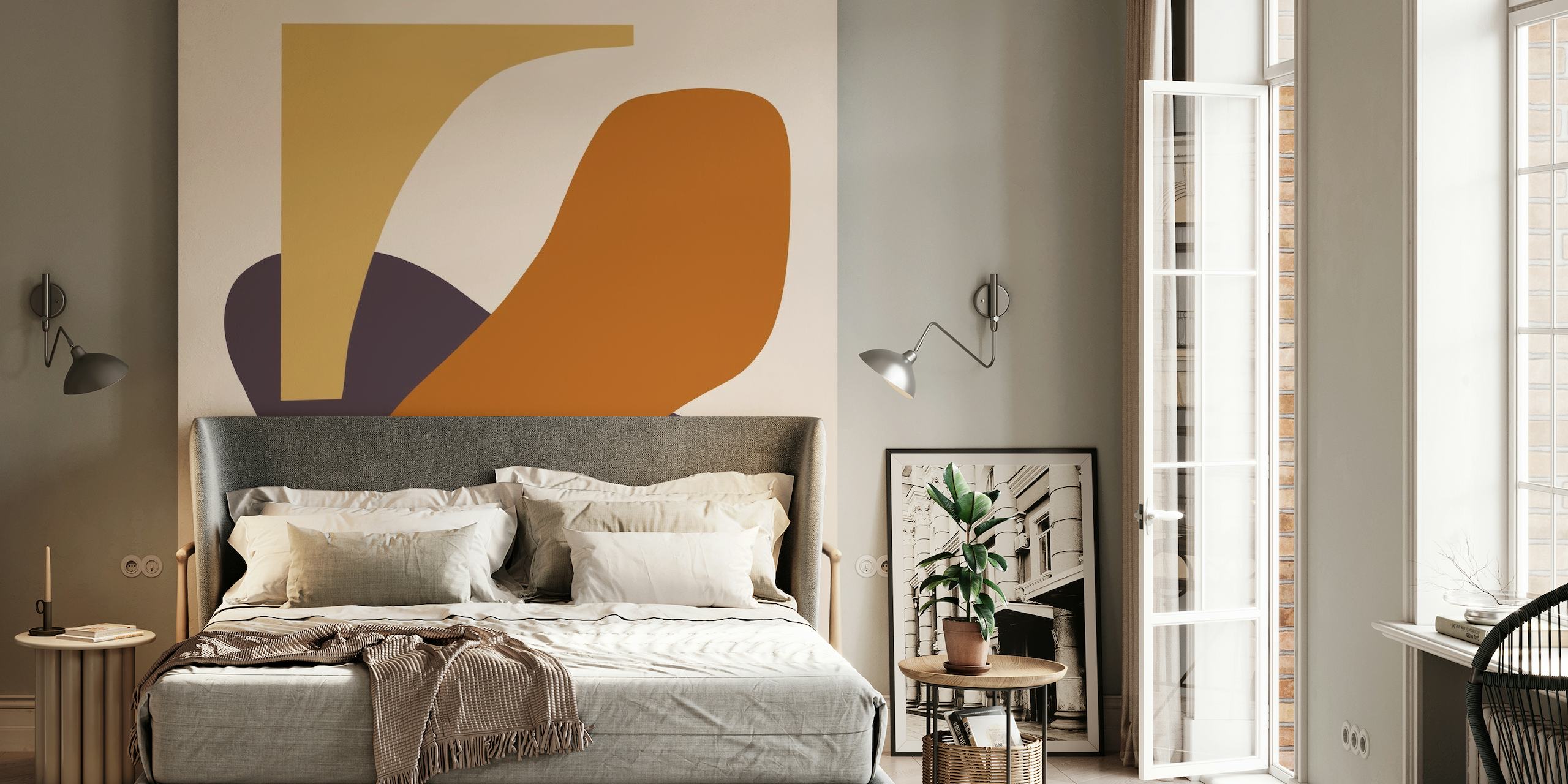 Abstract muted modern shapes wall mural in earthy tones