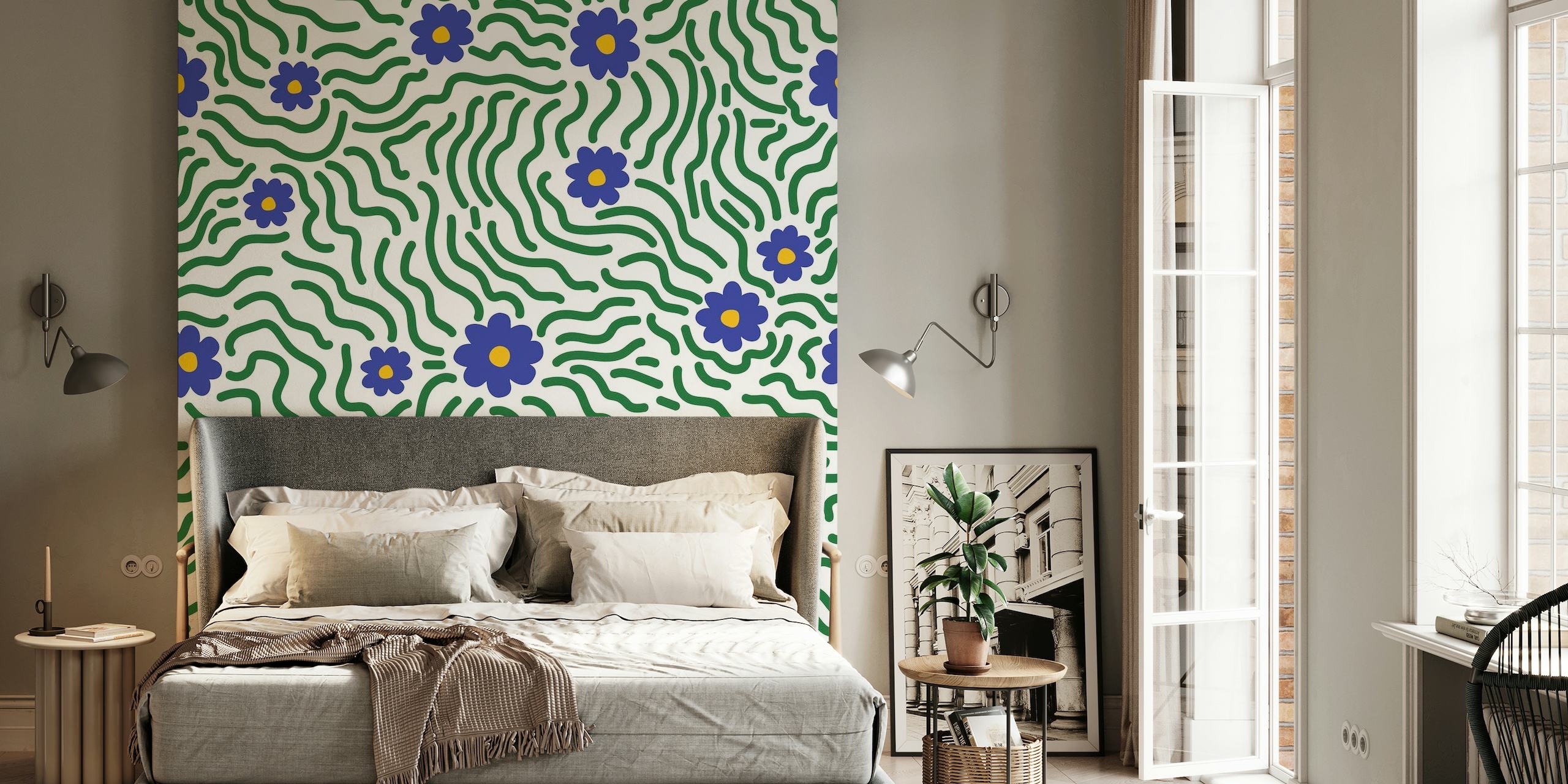 Wavy Daisies - Brights wallpaper