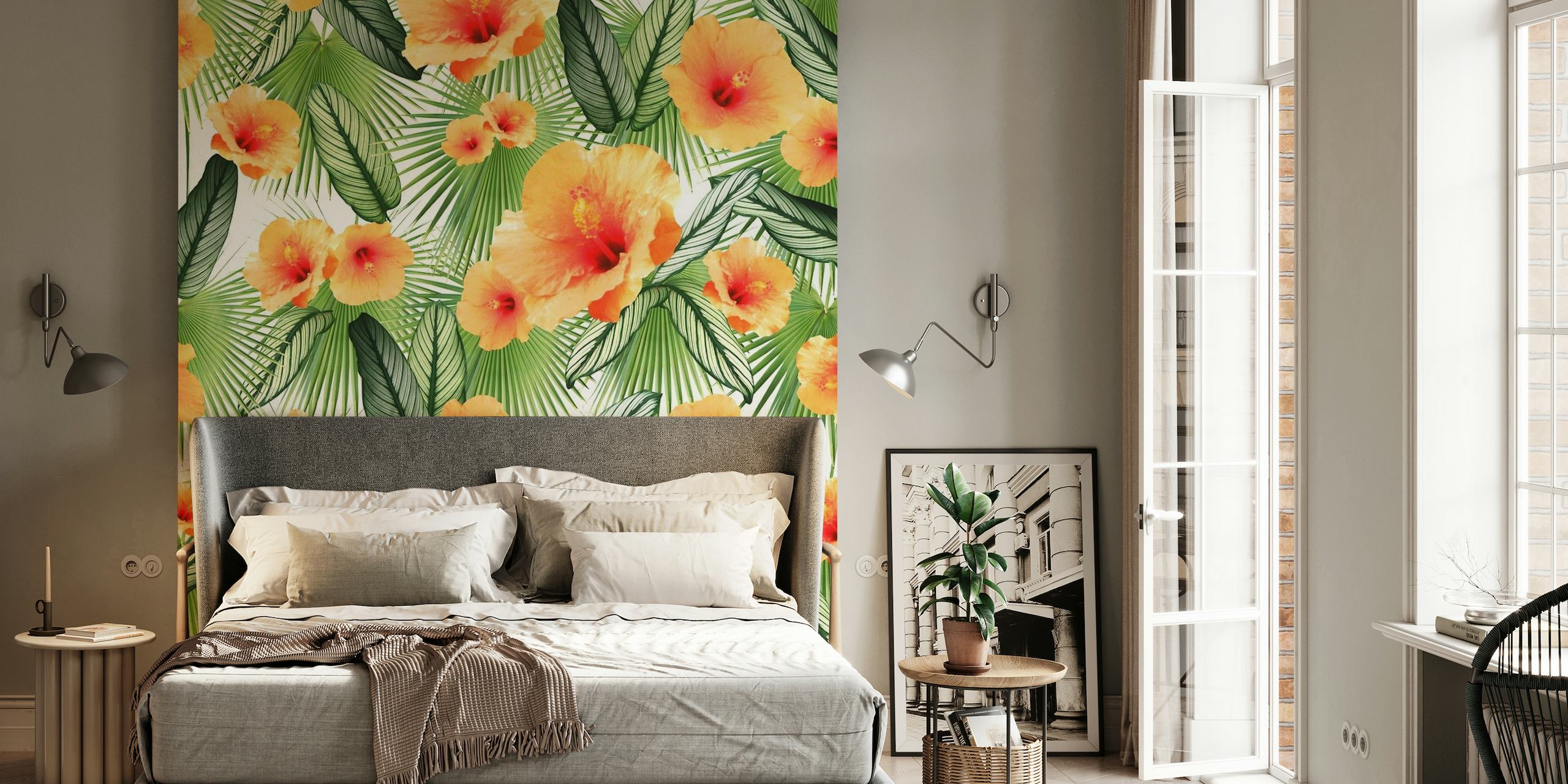 Hibiscus Calathea Fan Palm 3 behang