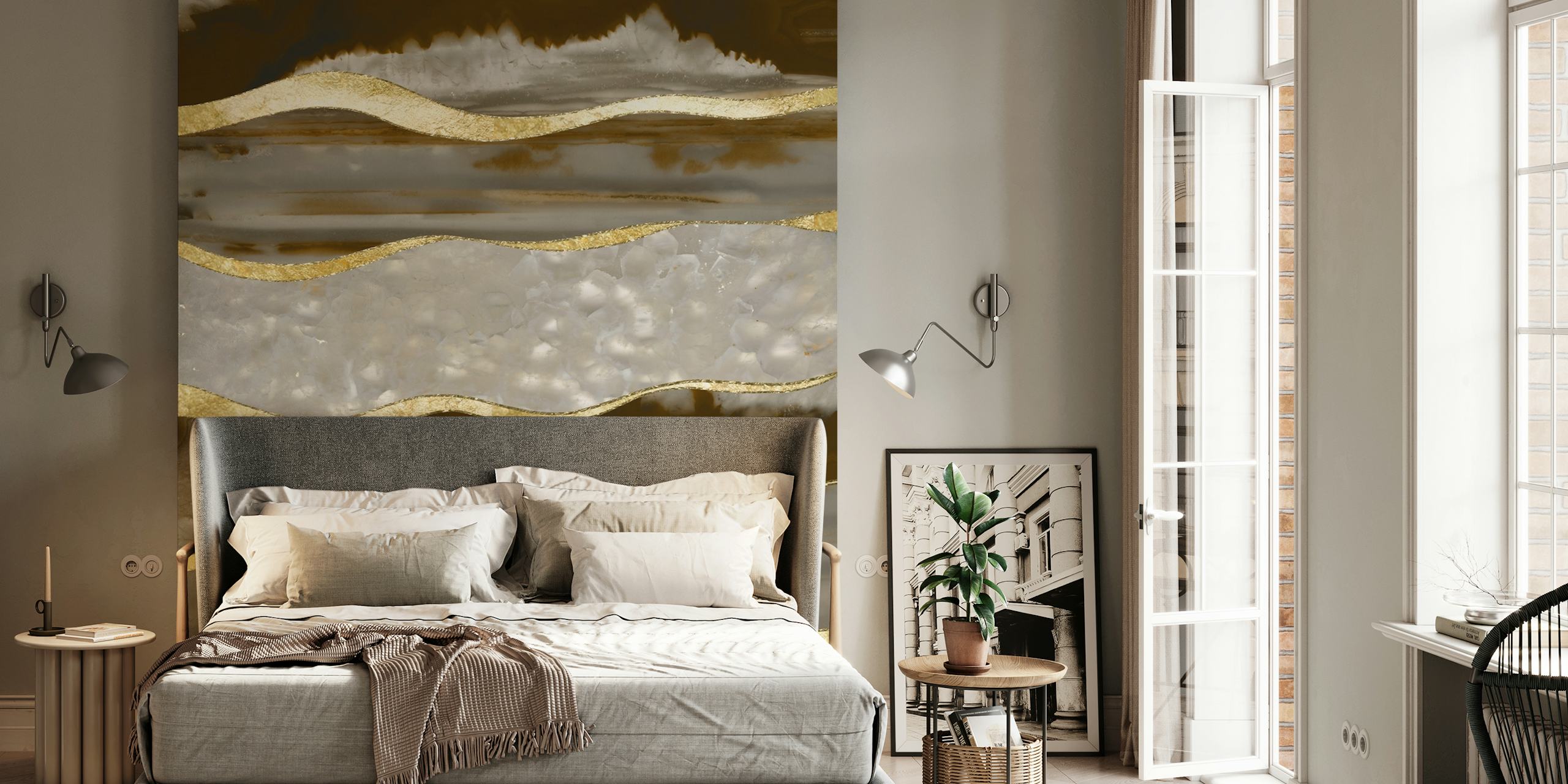 Brown Agate Gold Stripe Glam tapet i et rom