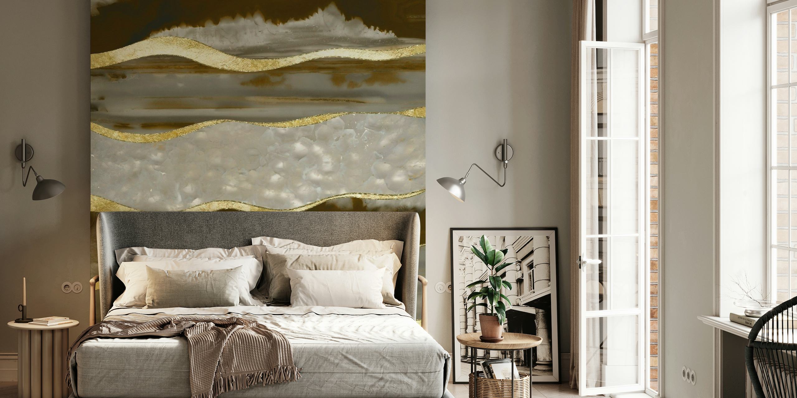 Brown Agate Gold Stripe Glam 1 wallpaper