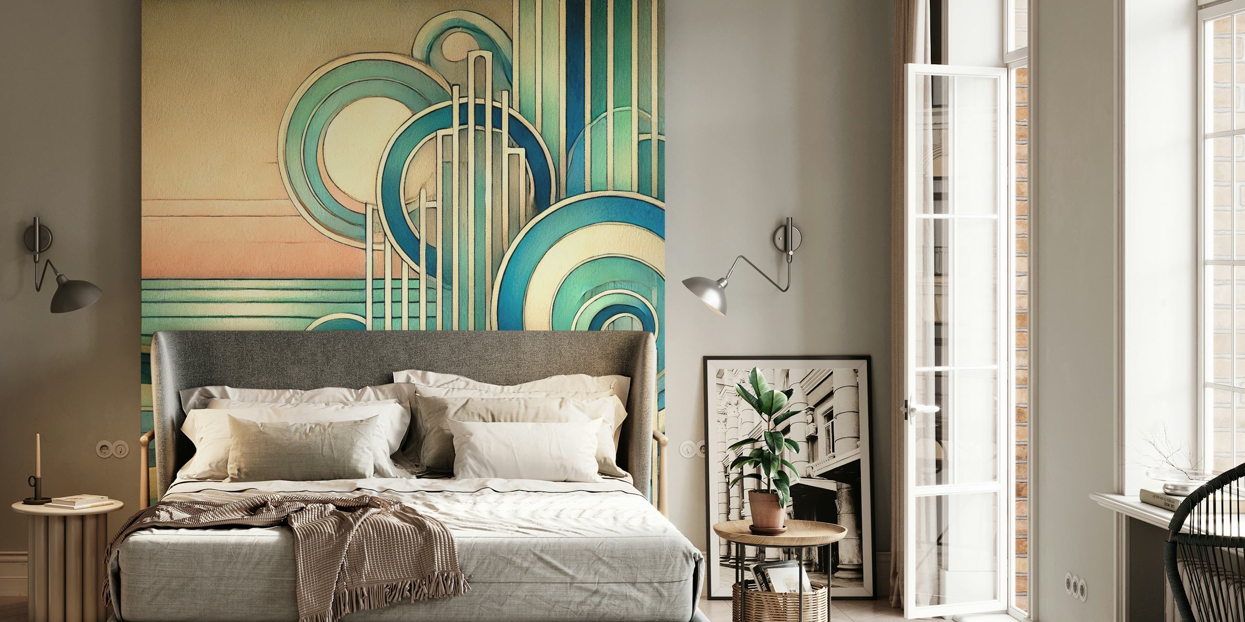 Art Deco Ocean Waves wallpaper in a room