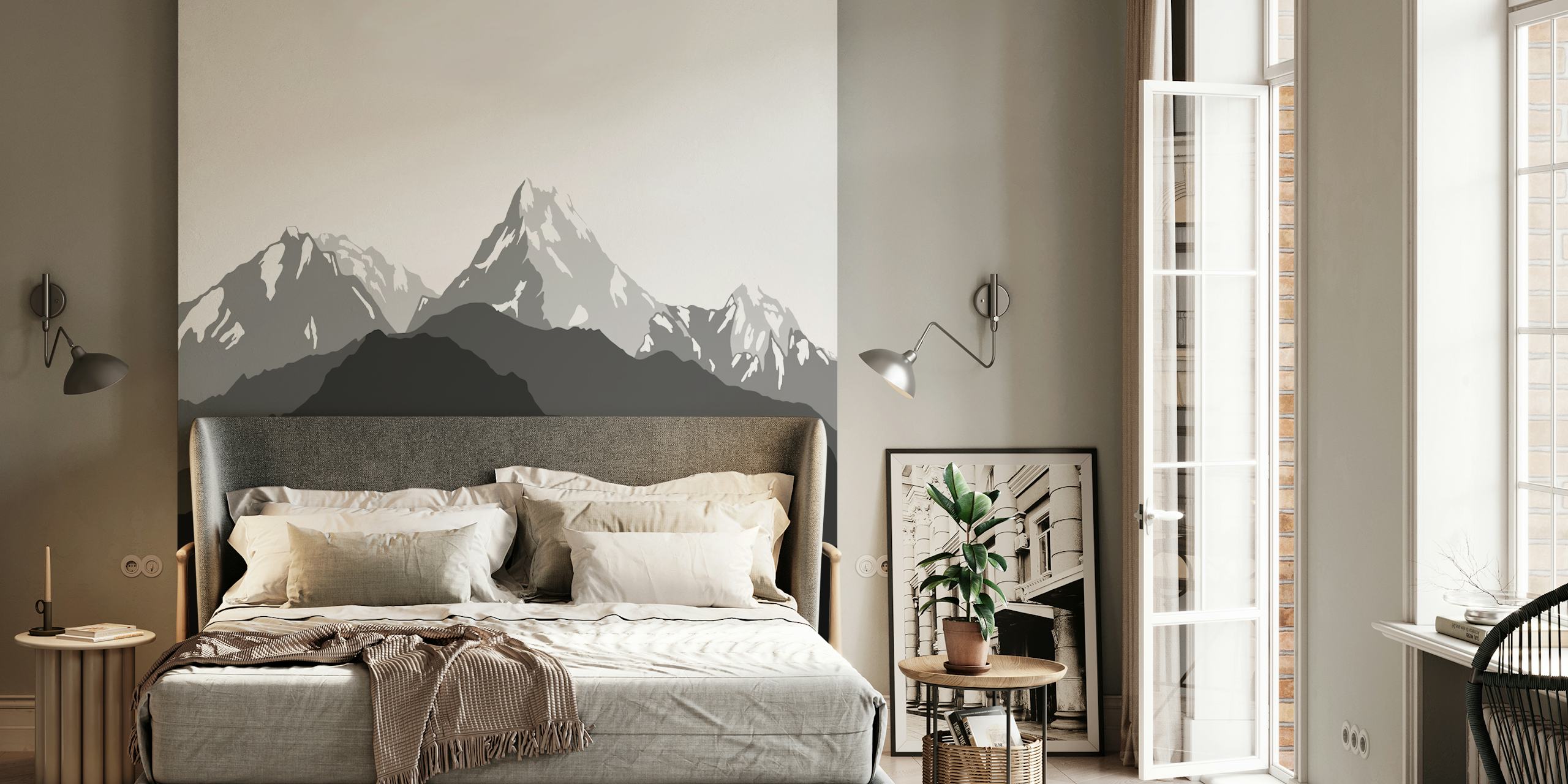 Mountain silhouette in black and white wallpaper