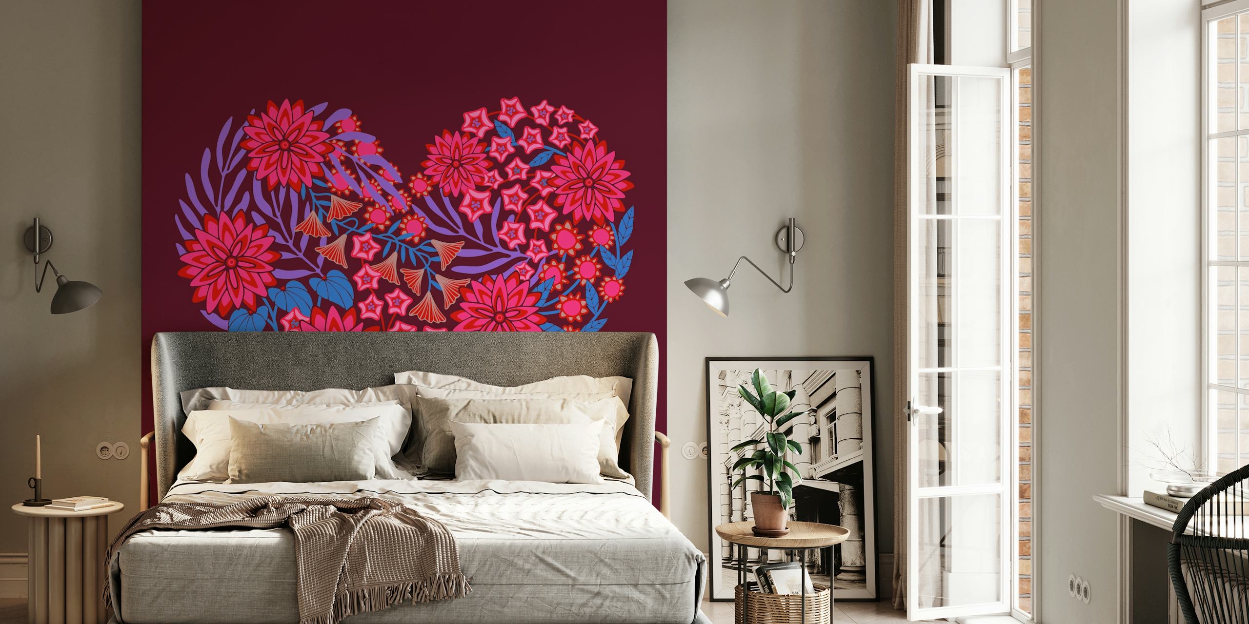 Flowered heart floral design wallpaper