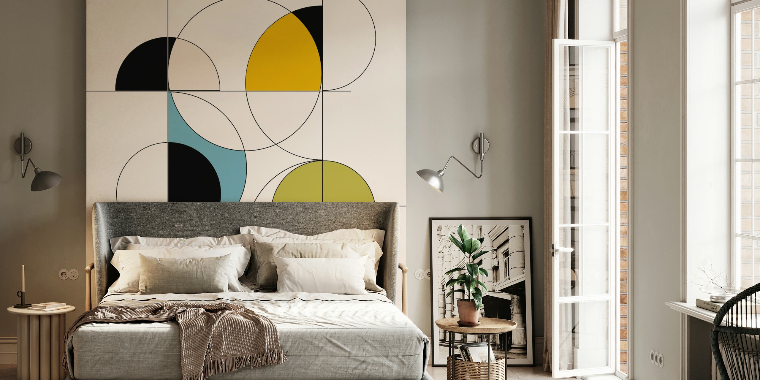 Papel de parede Geometric Circle Dance em um quarto
