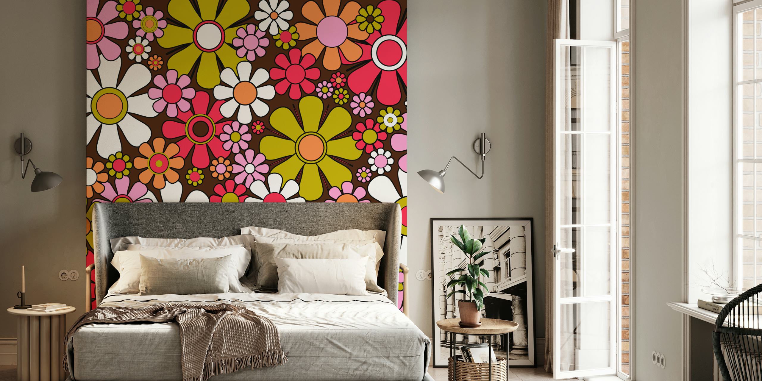 Groovy retro garden flowers tapet i rummet