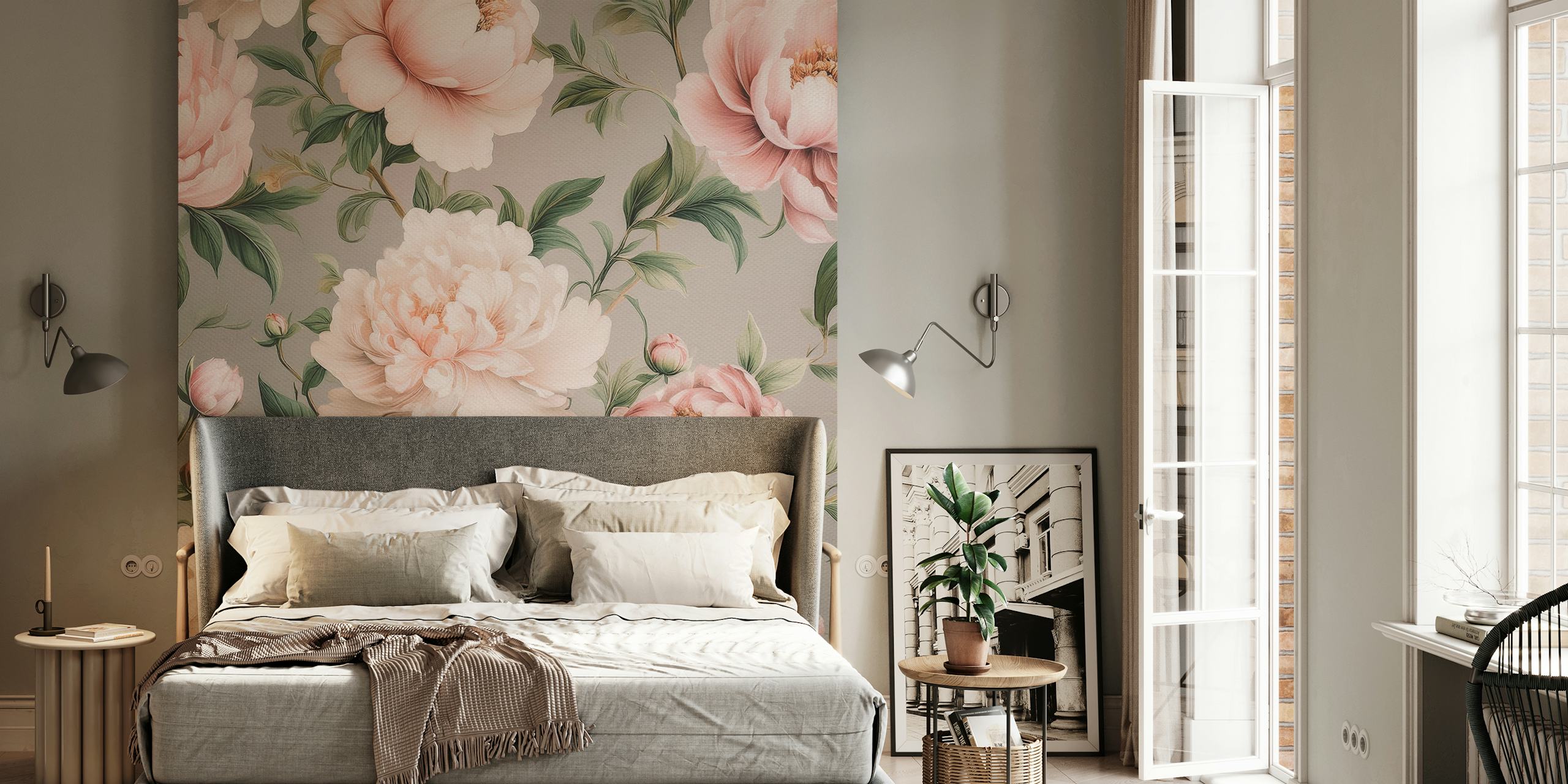 Flowers Soft Pink Peony Floral behang ontwerp