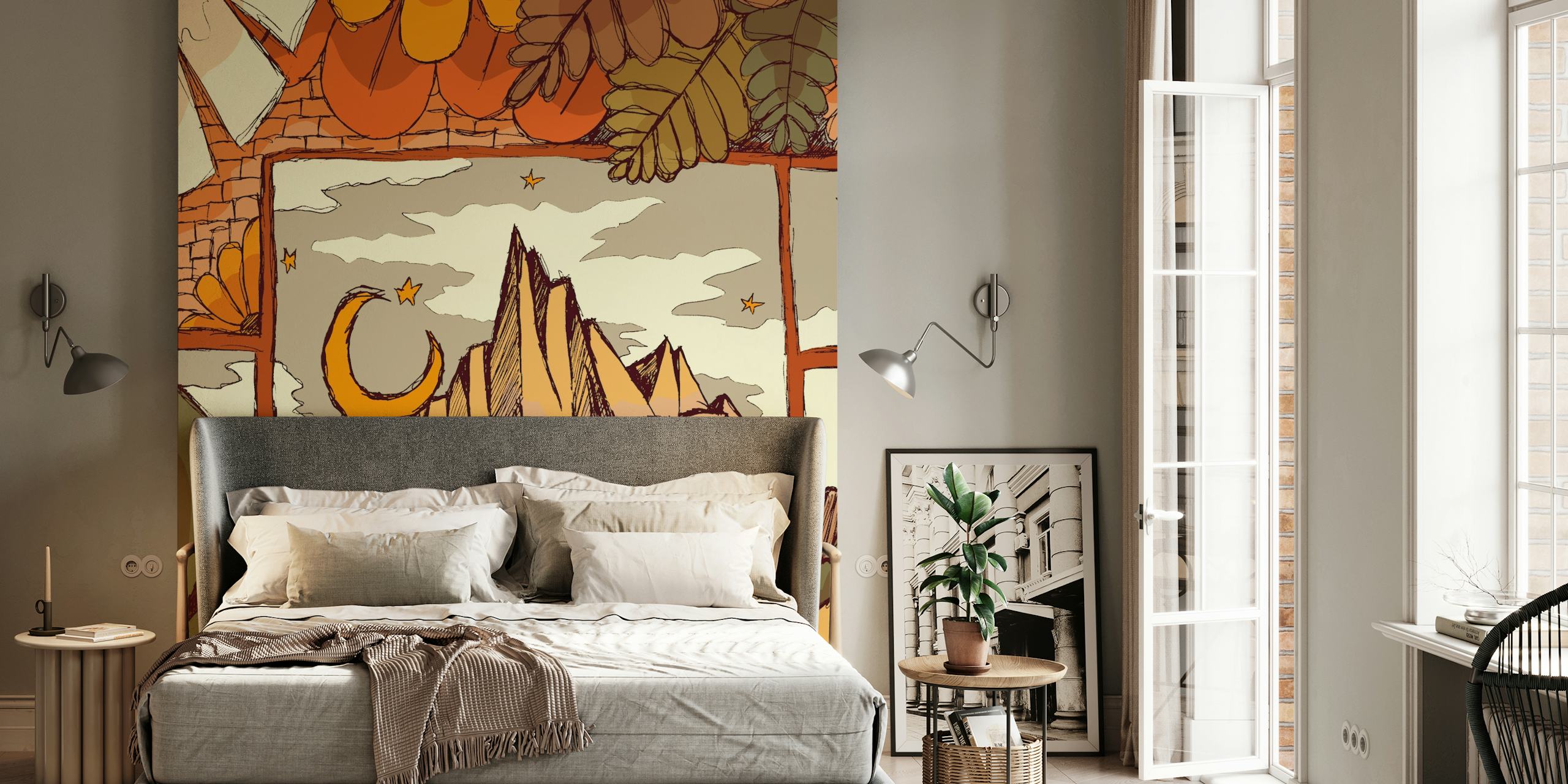 Autumn window-tapetti suunnittelu huoneessa