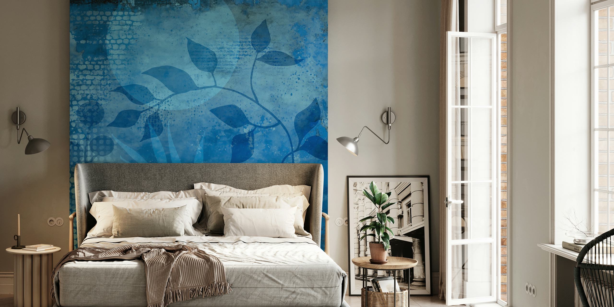 Abstract Blue Midnight Garden wallpaper in de kamer