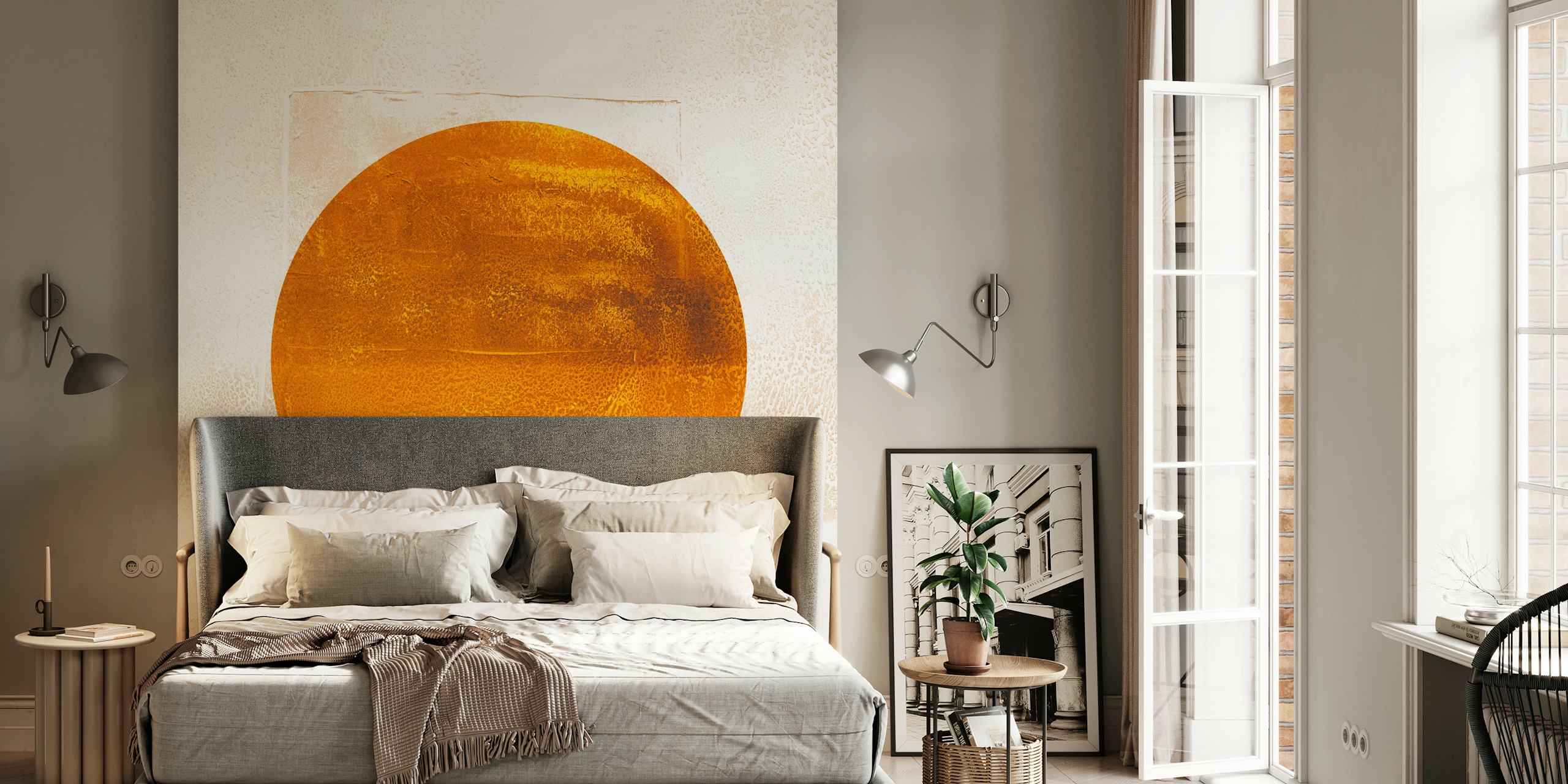 Gouden cirkel op een textuurachtig lichte achtergrond wallpaper