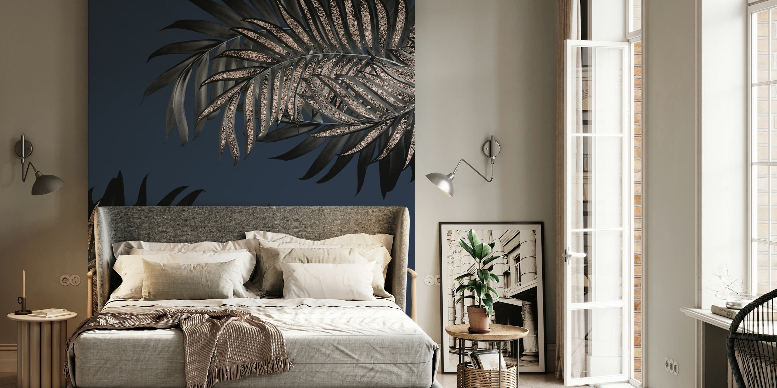 Ταπετσαρία Palm Leaves with Glitter σε ένα δωμάτιο