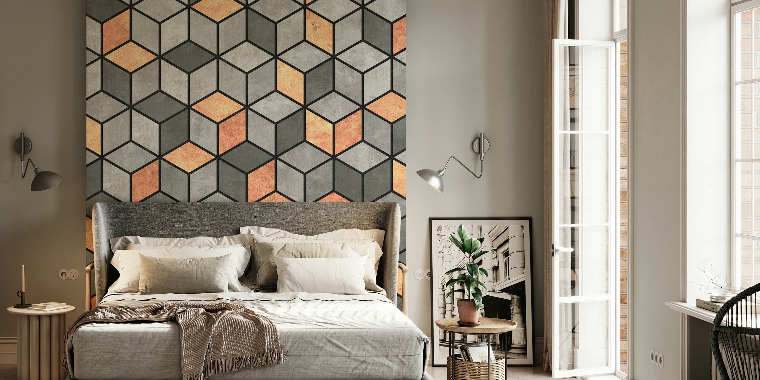 Betong och koppar kuber 3D geometrisk väggmålning