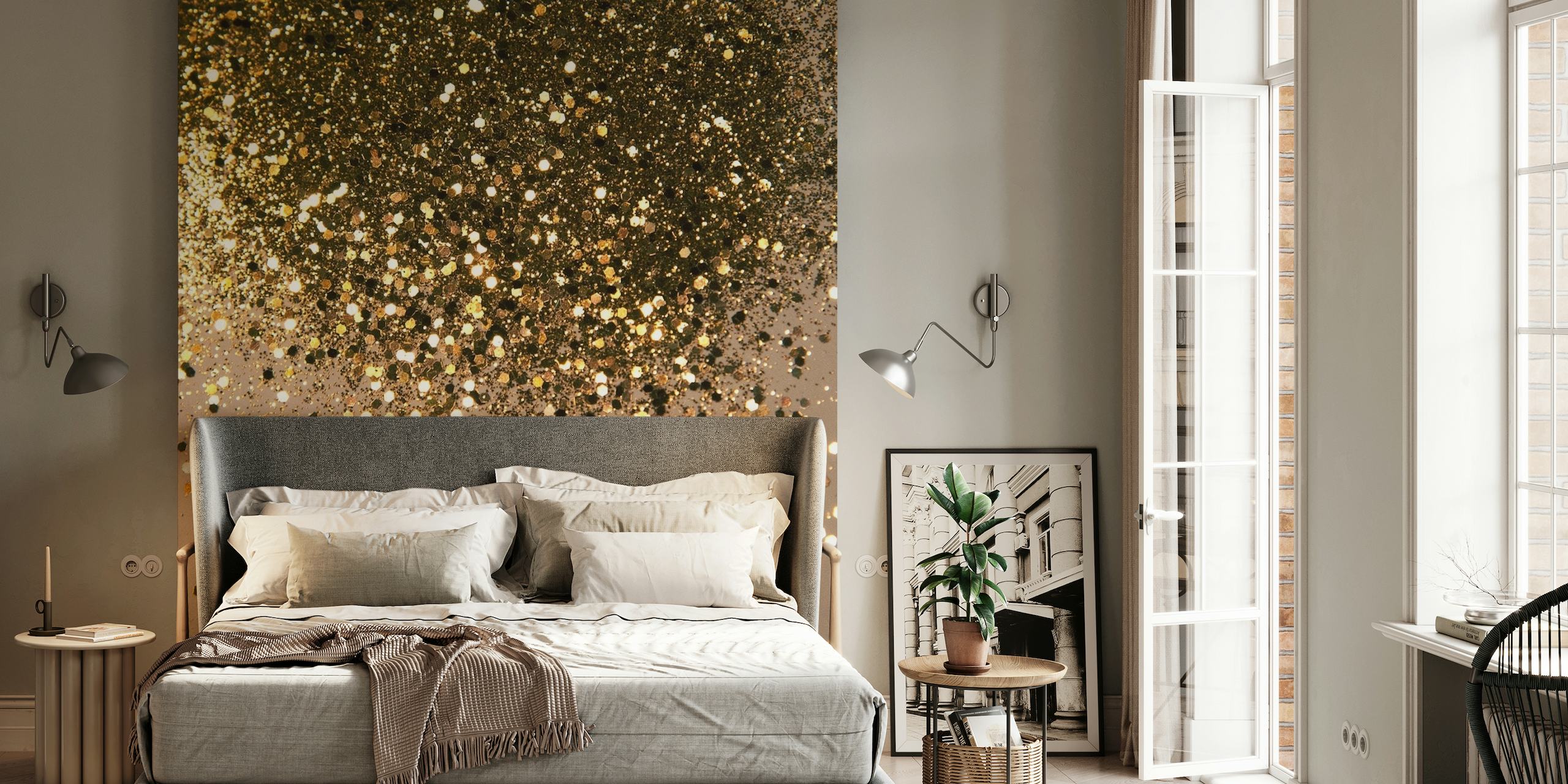 fotomural vinílico de parede gradiente glitter dourado e marrom