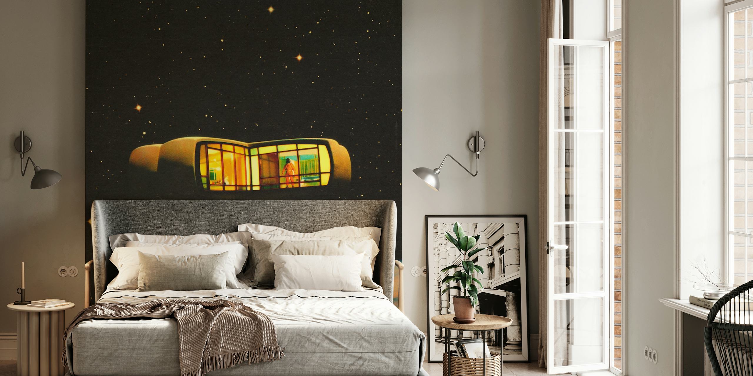 Pod wallpaper displayed in a cozy room