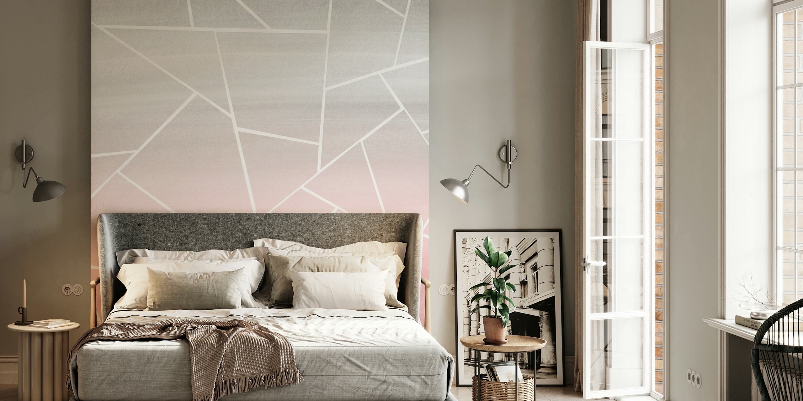 Geometric triangle patterns in blush and gray watercolor wallpaper