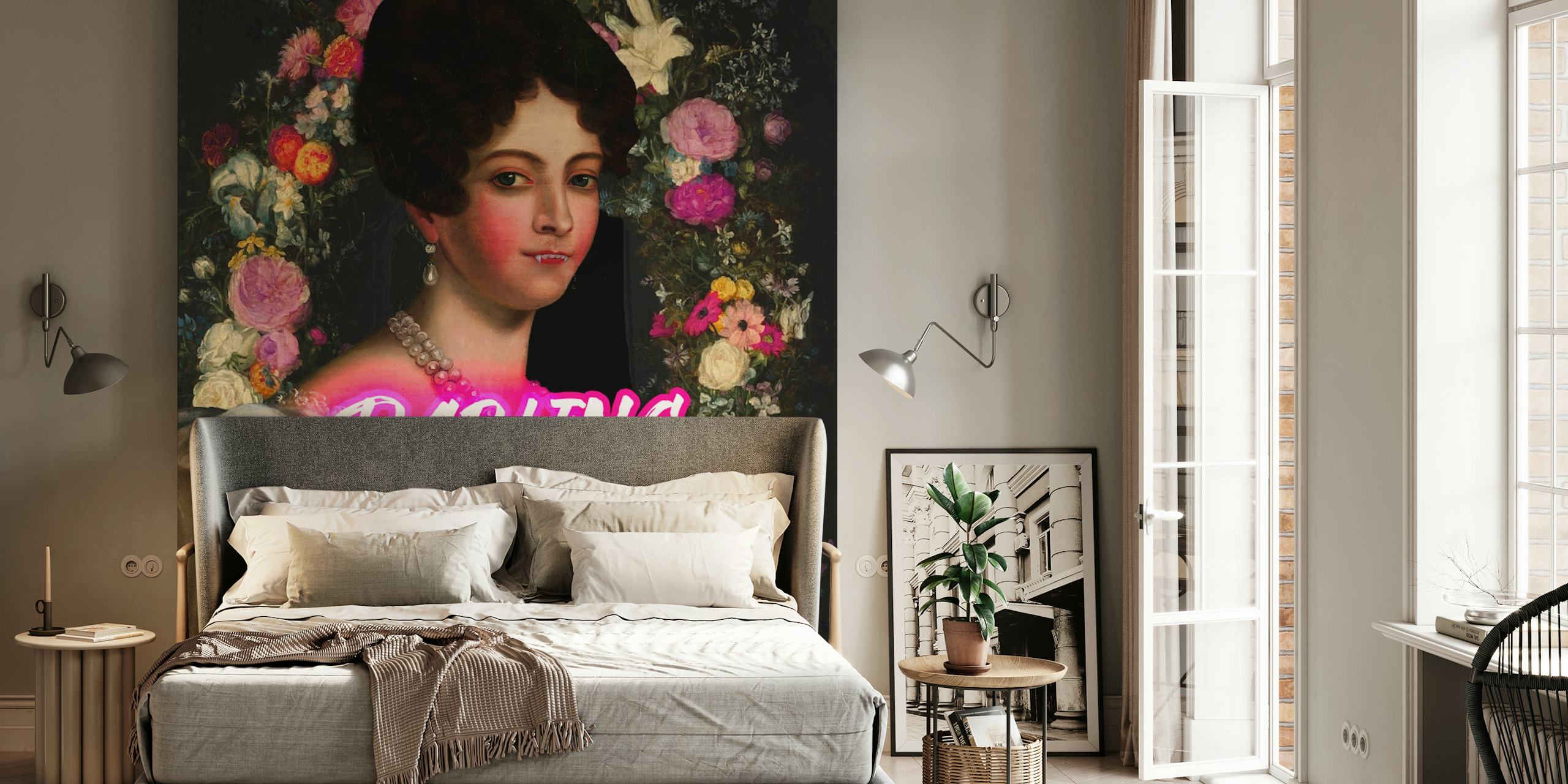 Elegant Neon Vampire Lady tapetti huoneessa