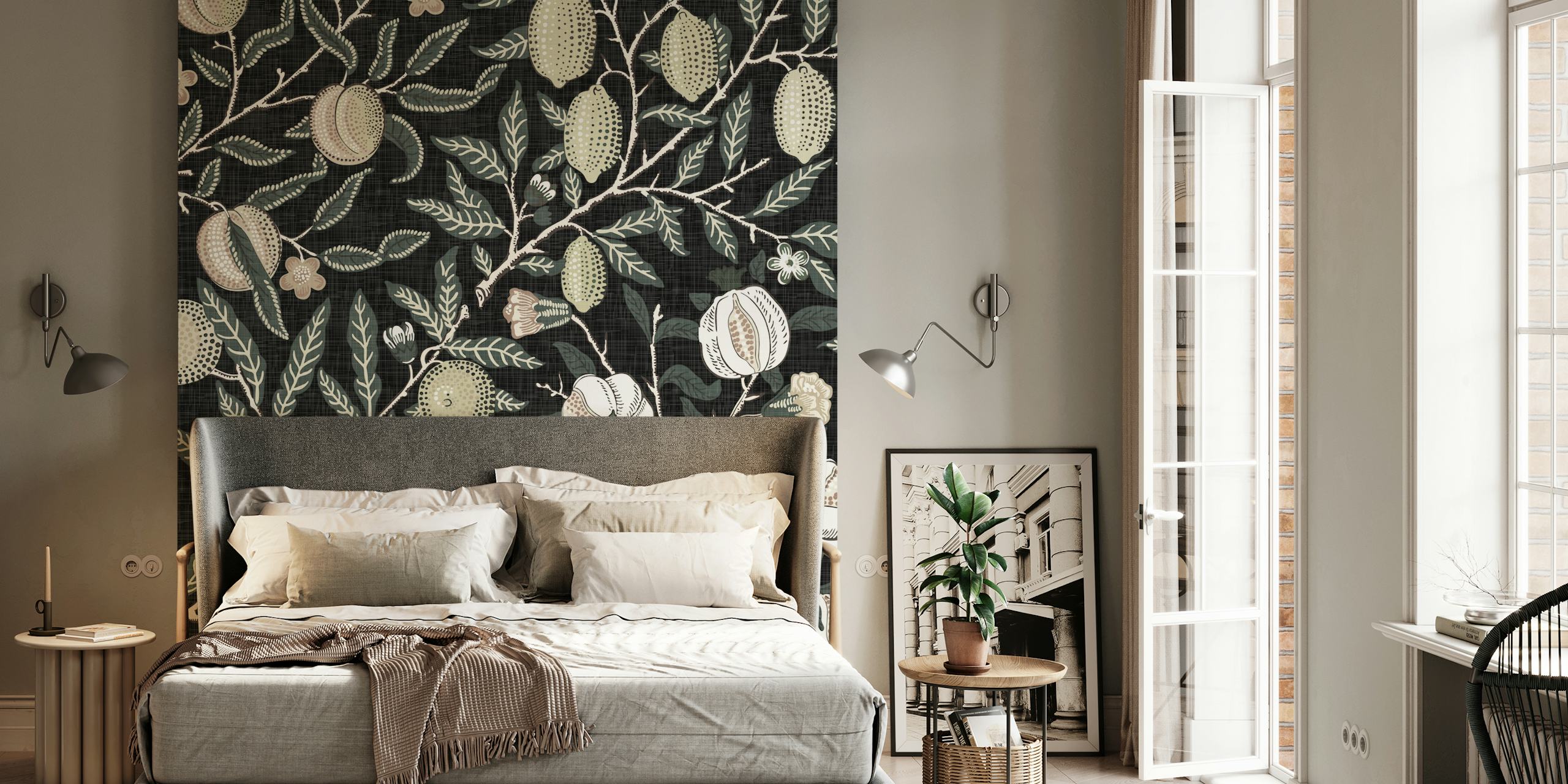 William Morris Pomegranate Fruit Moody papel de parede na sala