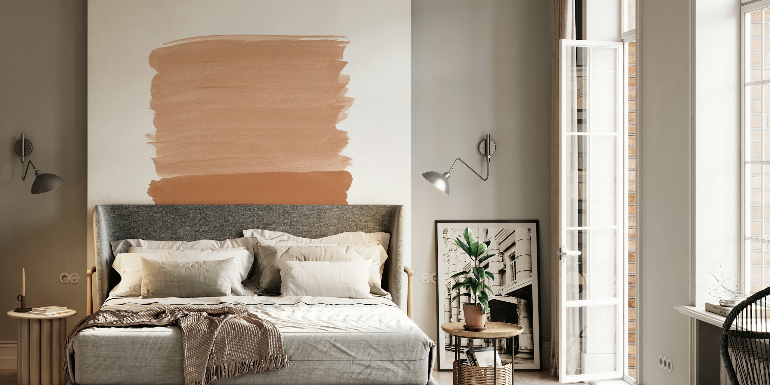 Abstract wall mural featuring shades of brown with a painted texture effect.