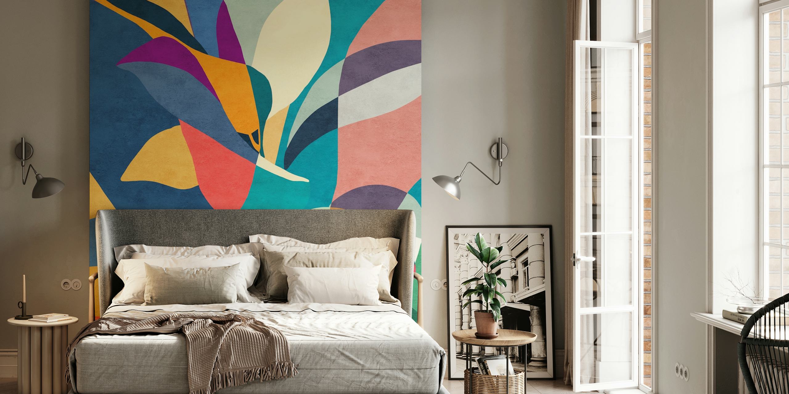 Papel de parede Bold Colorful Foliage em um quarto