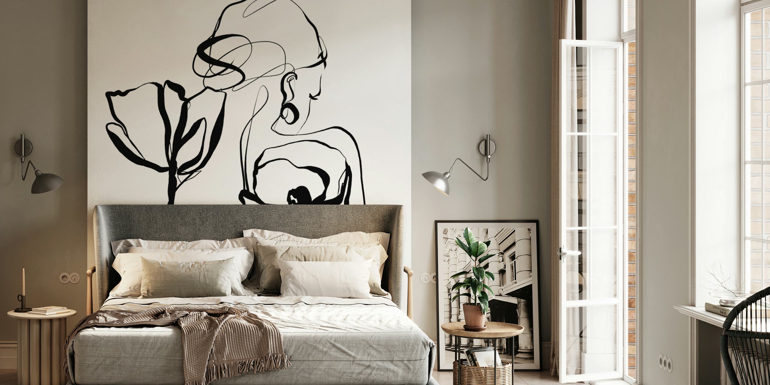 Papel de parede Graceful Floral Figure em um quarto